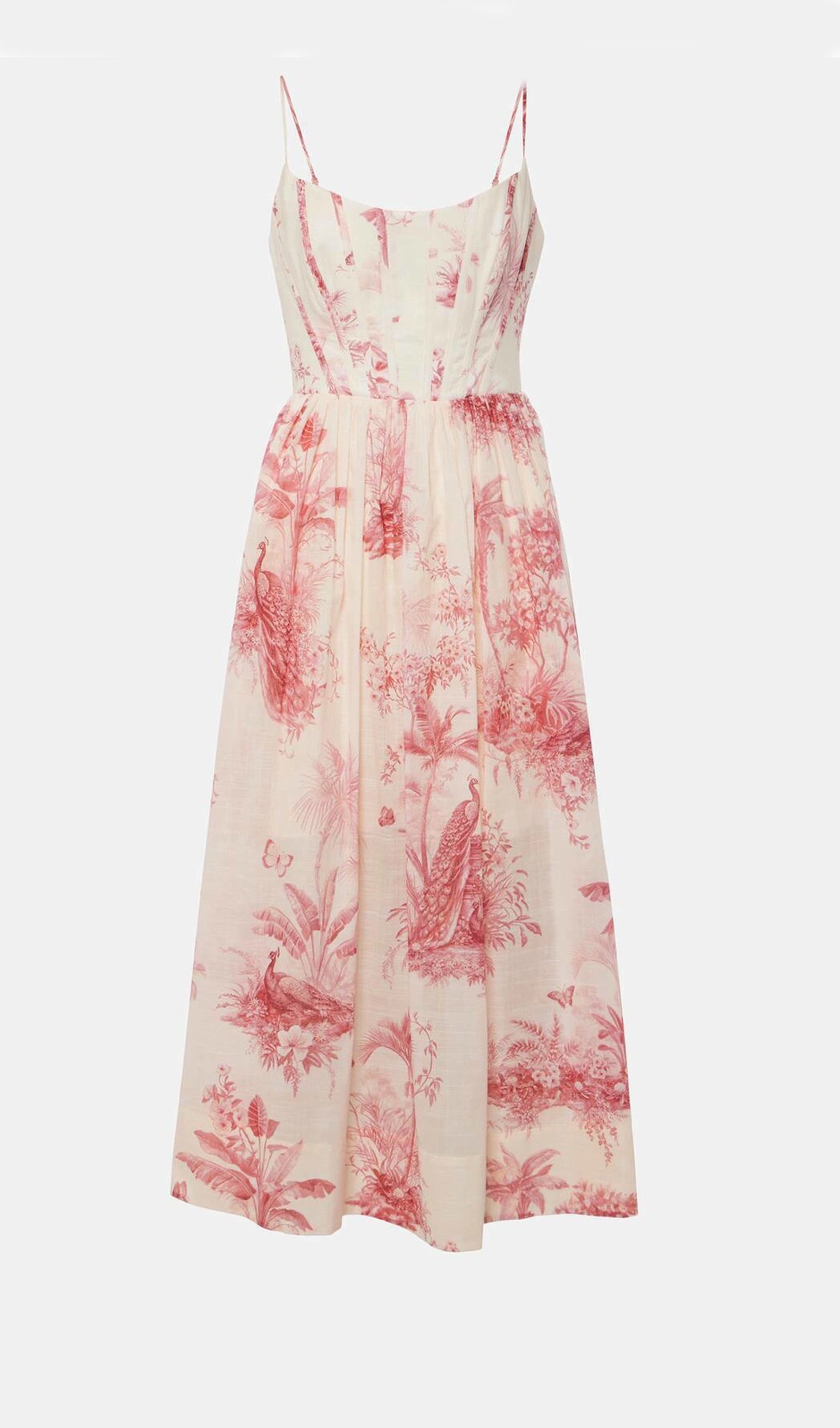 Baskılı Poplin Midi Korse Elbise