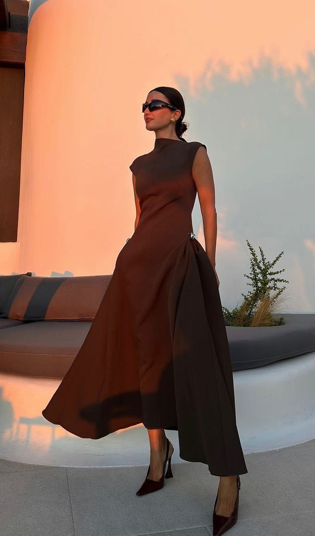 Düz Twill Takım Elbise Midi Elbise