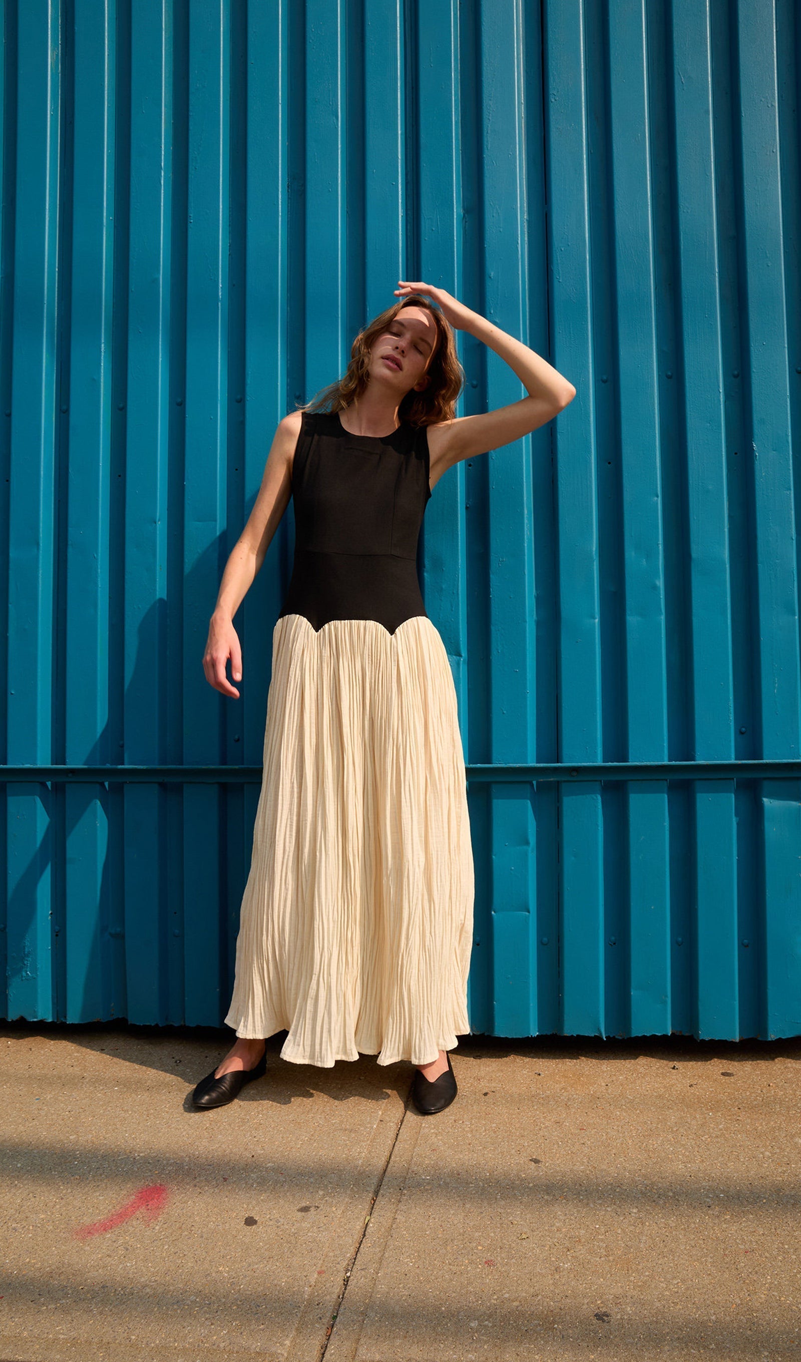 Pileli Keten Midi Elbise