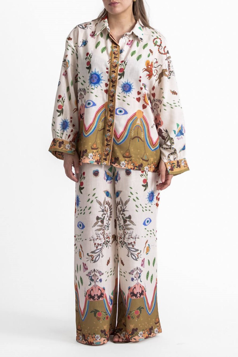 Etnik Desenli Bol Pantolon Takımı