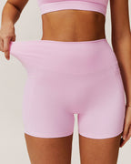 Pembe Cepli Yüksek Bel Yoga Şort