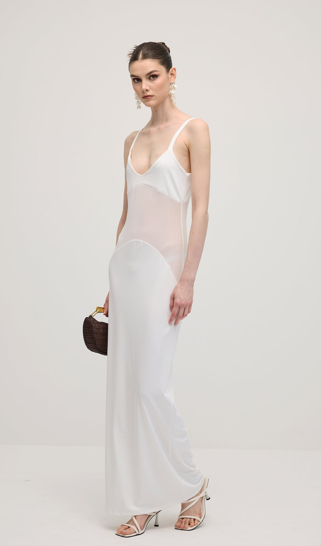 Şeffaf Örgü Kavisli Uzun Elbise