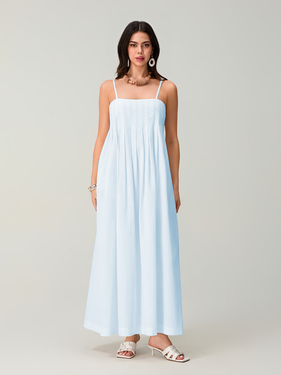 Spagetti Pileli Bol Uzun Elbise