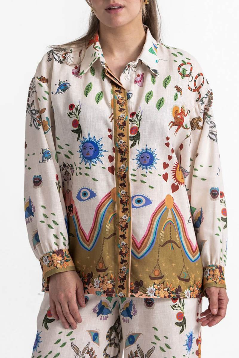 Etnik Desenli Bol Pantolon Takımı