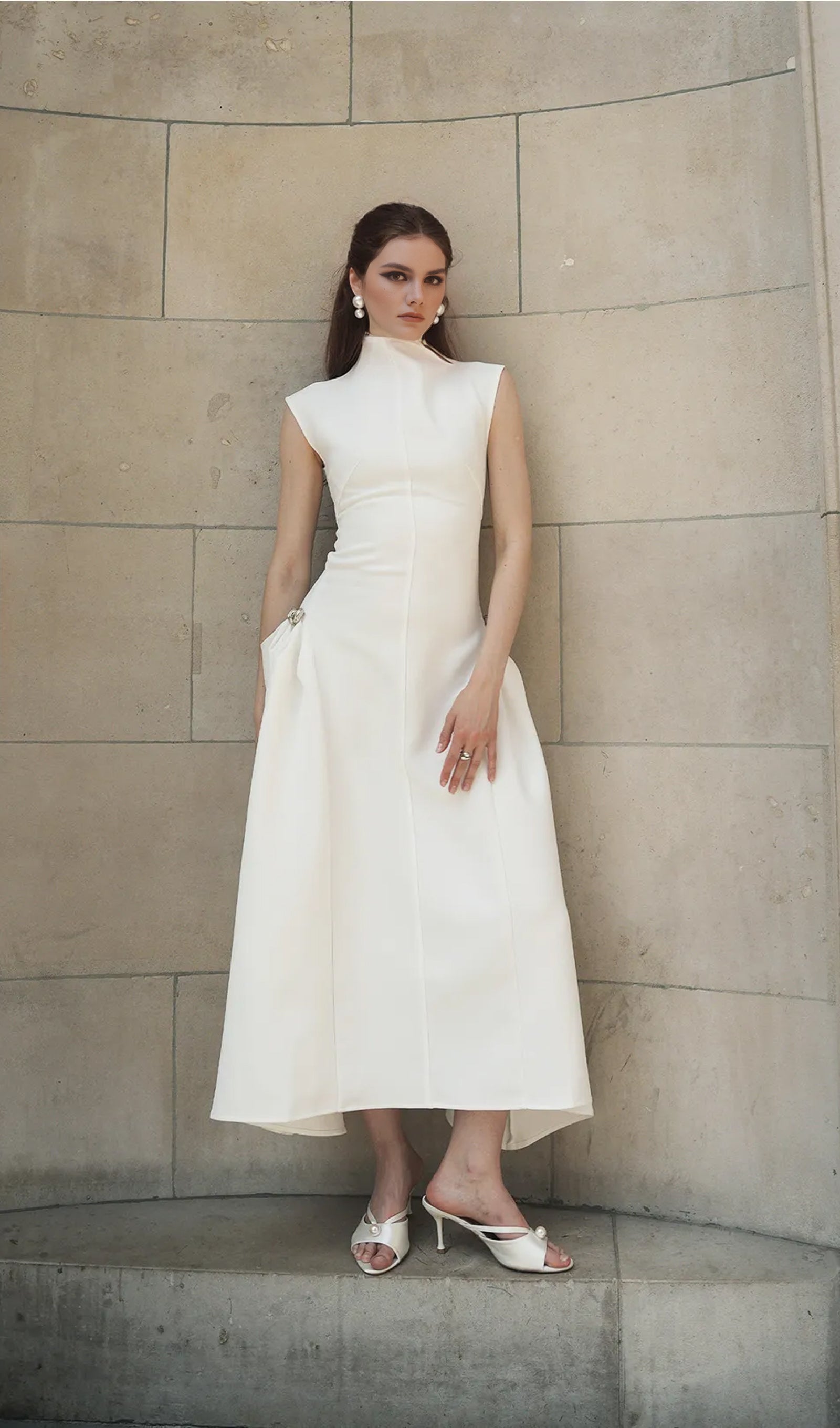 Kolsuz Twill Takım Elbise Midi Elbise