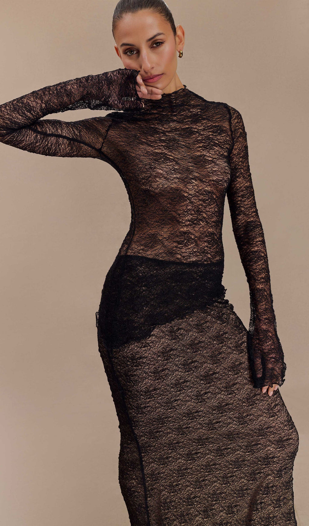 Siyah Şeffaf Dantel Üst Ve Uzun Etek Takımları