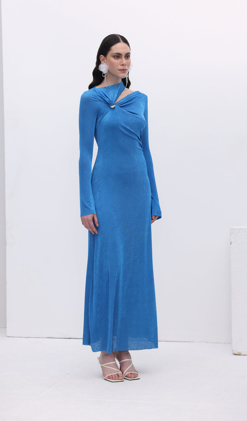 Hollow Out Metalik Dekorlu Uzun Elbise