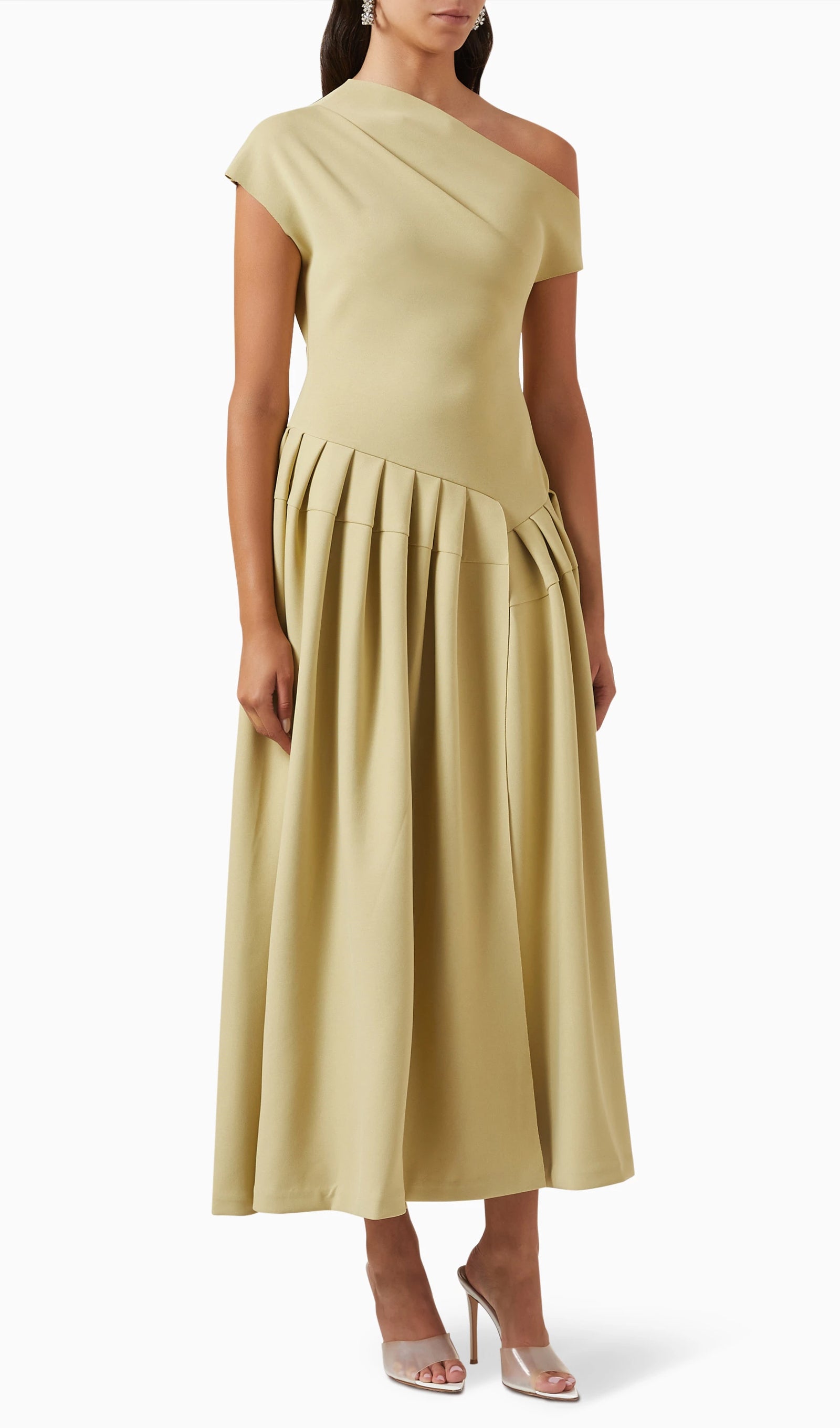 Matcha'Da Asimetri Tek Omuzlu Mayo Midi Elbise