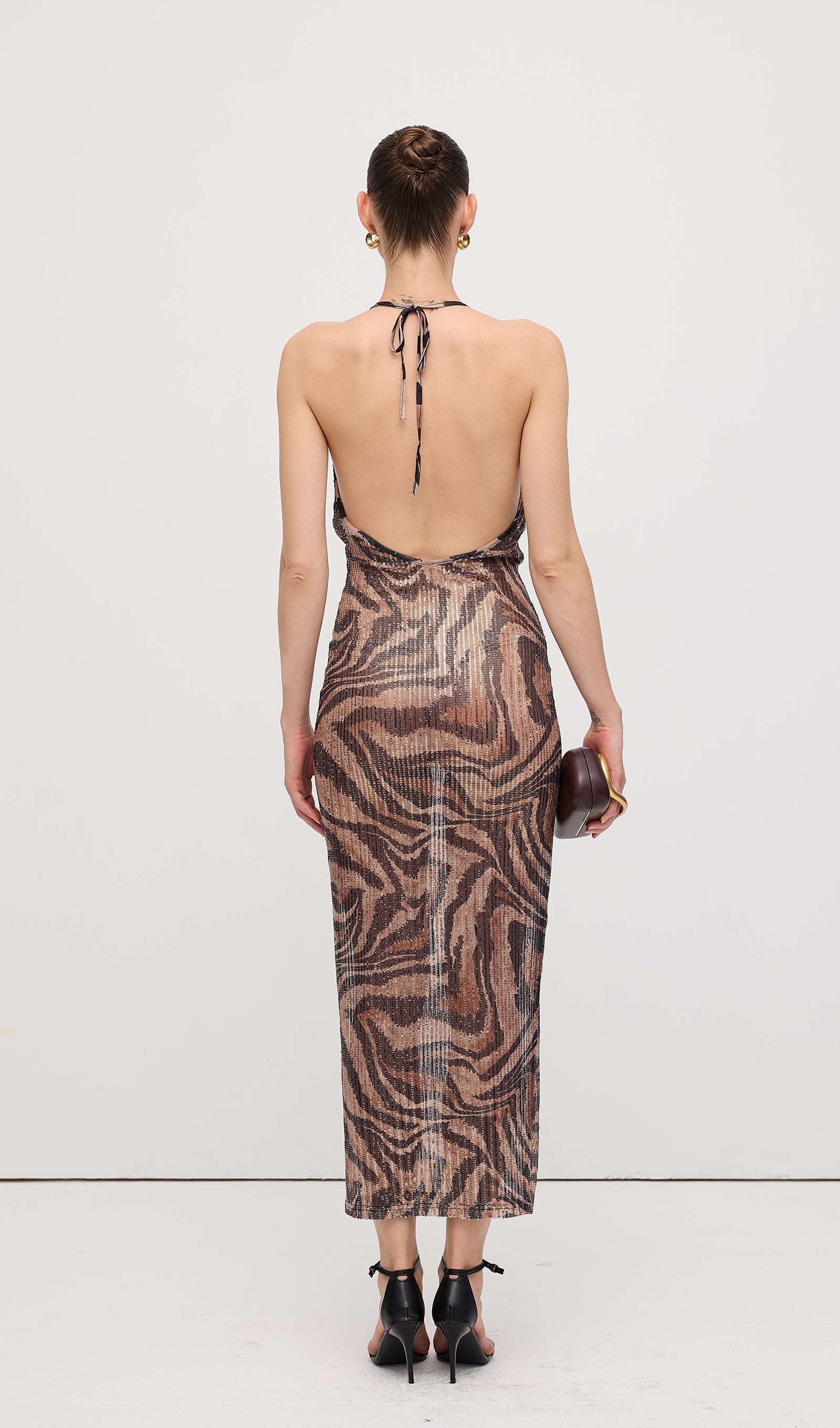 Halter Taşlı Uzun Elbise