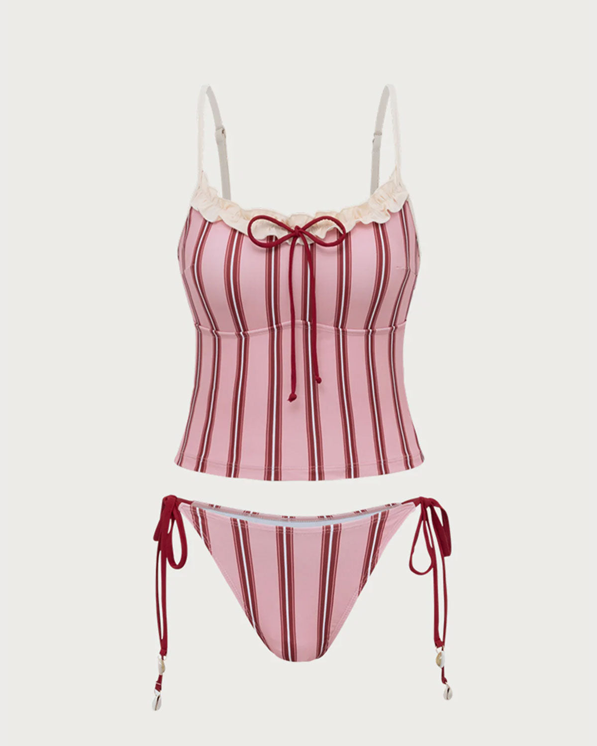 Pembe Çizgili Tankini Mayo