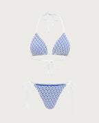 Mavi Geometrik Üçgen İpli Bikini Takımı