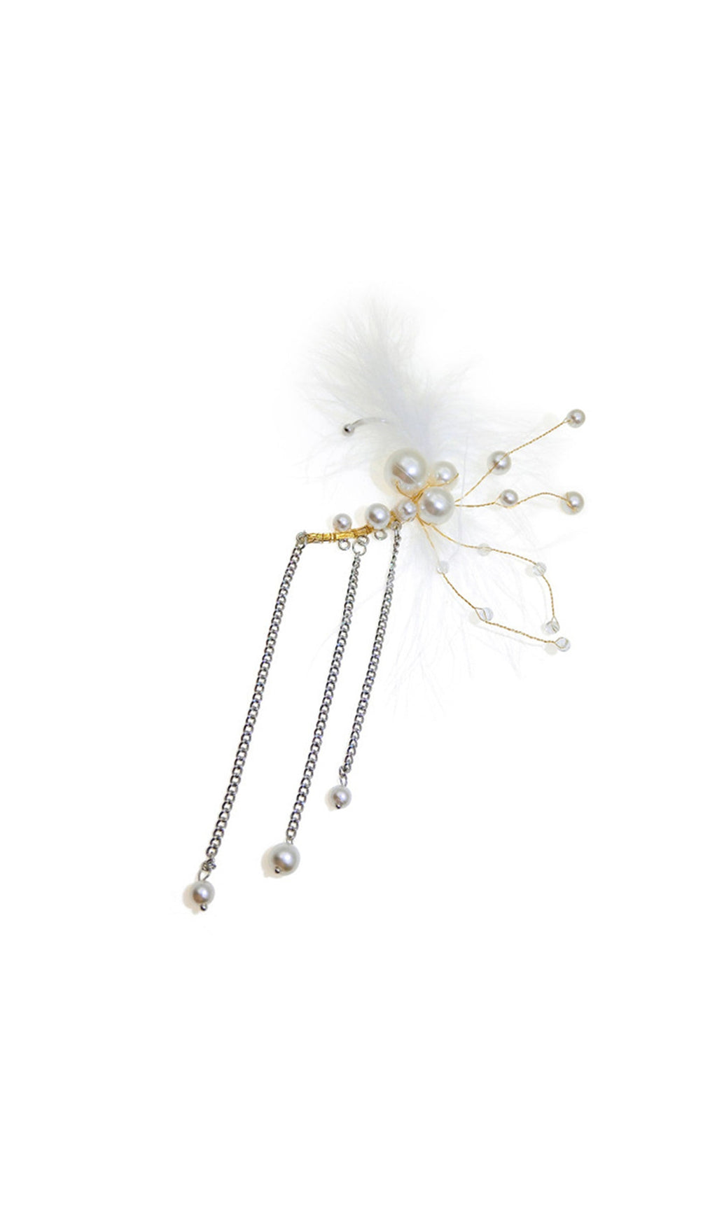 Tüy İnci Tırmanıcı Püskül Manşet Tek Küpe