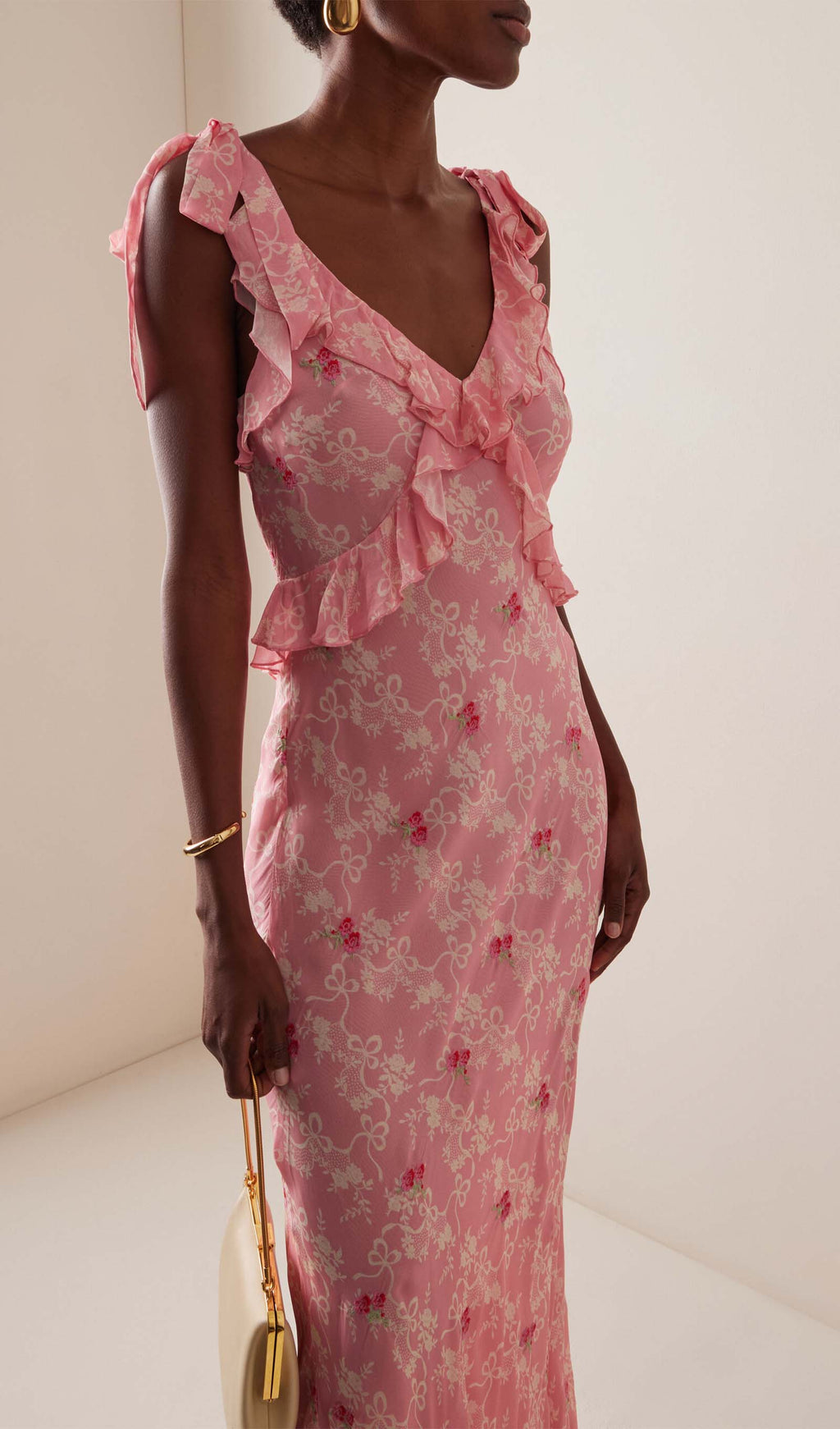 Çiçekli Volanlı File Uzun Elbise