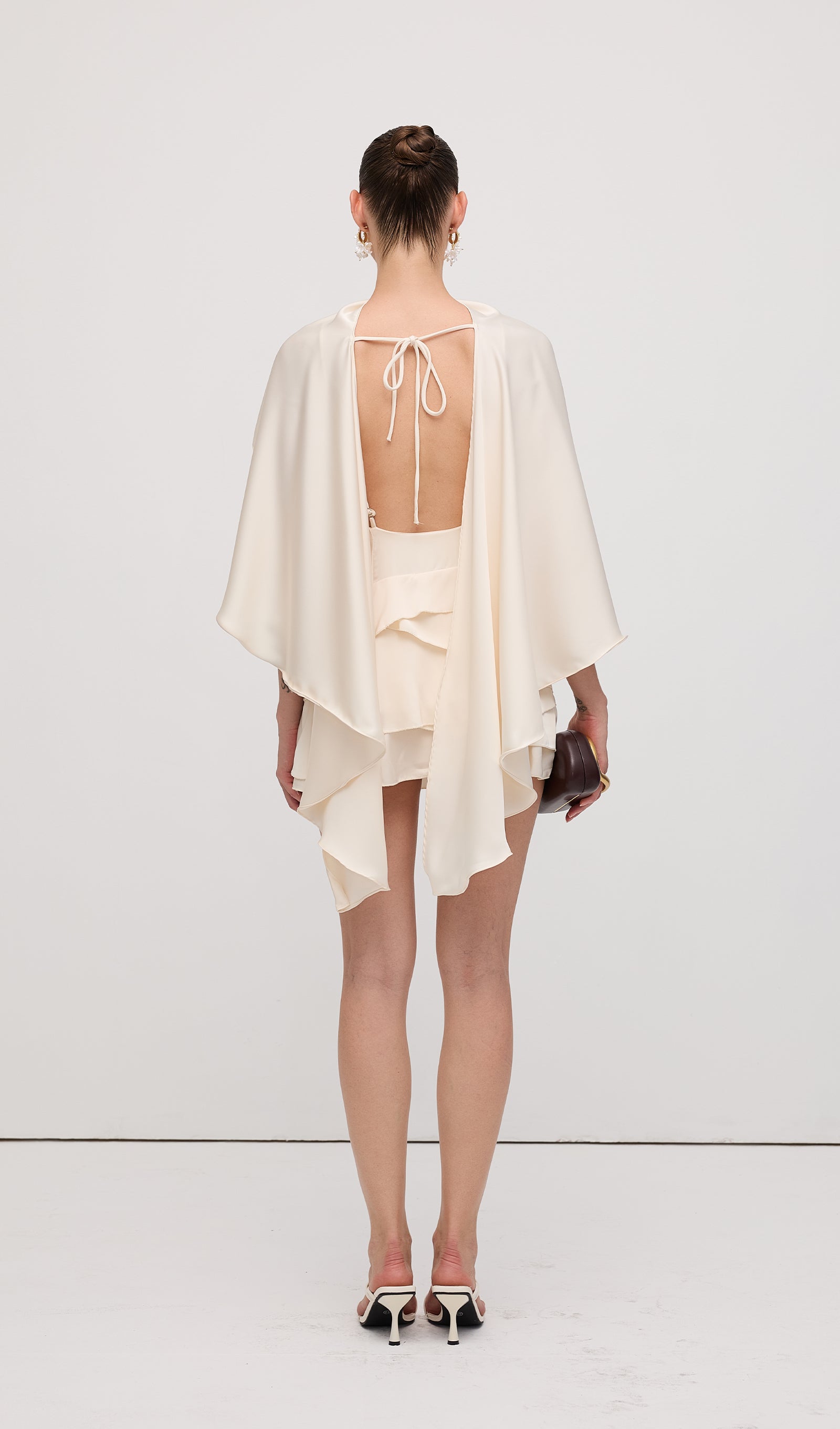 Saten Pelerin İki Parça Mini Elbise