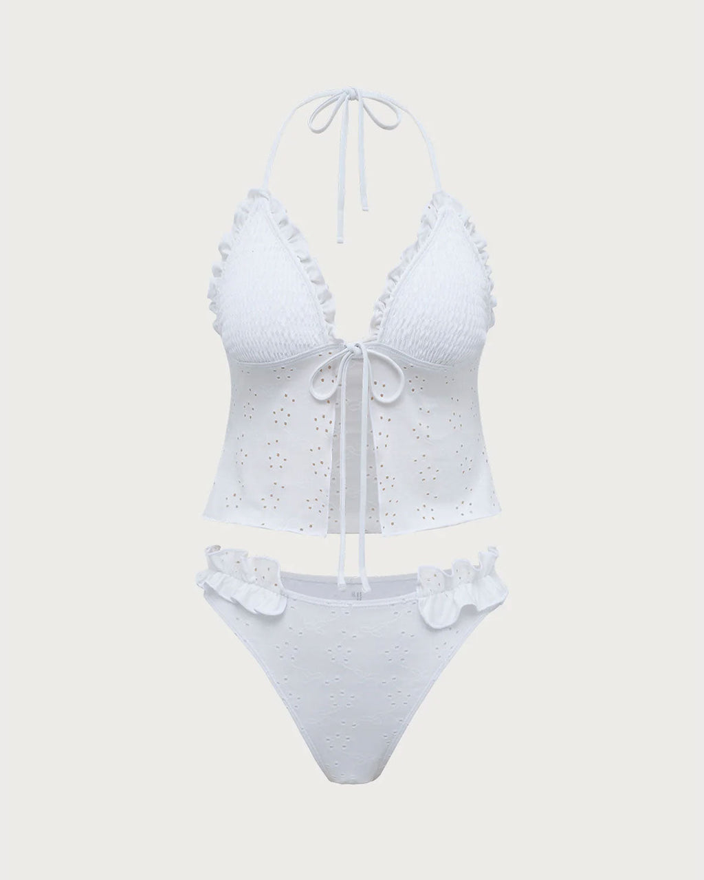 Beyaz Fırfırlı Tankini Mayo