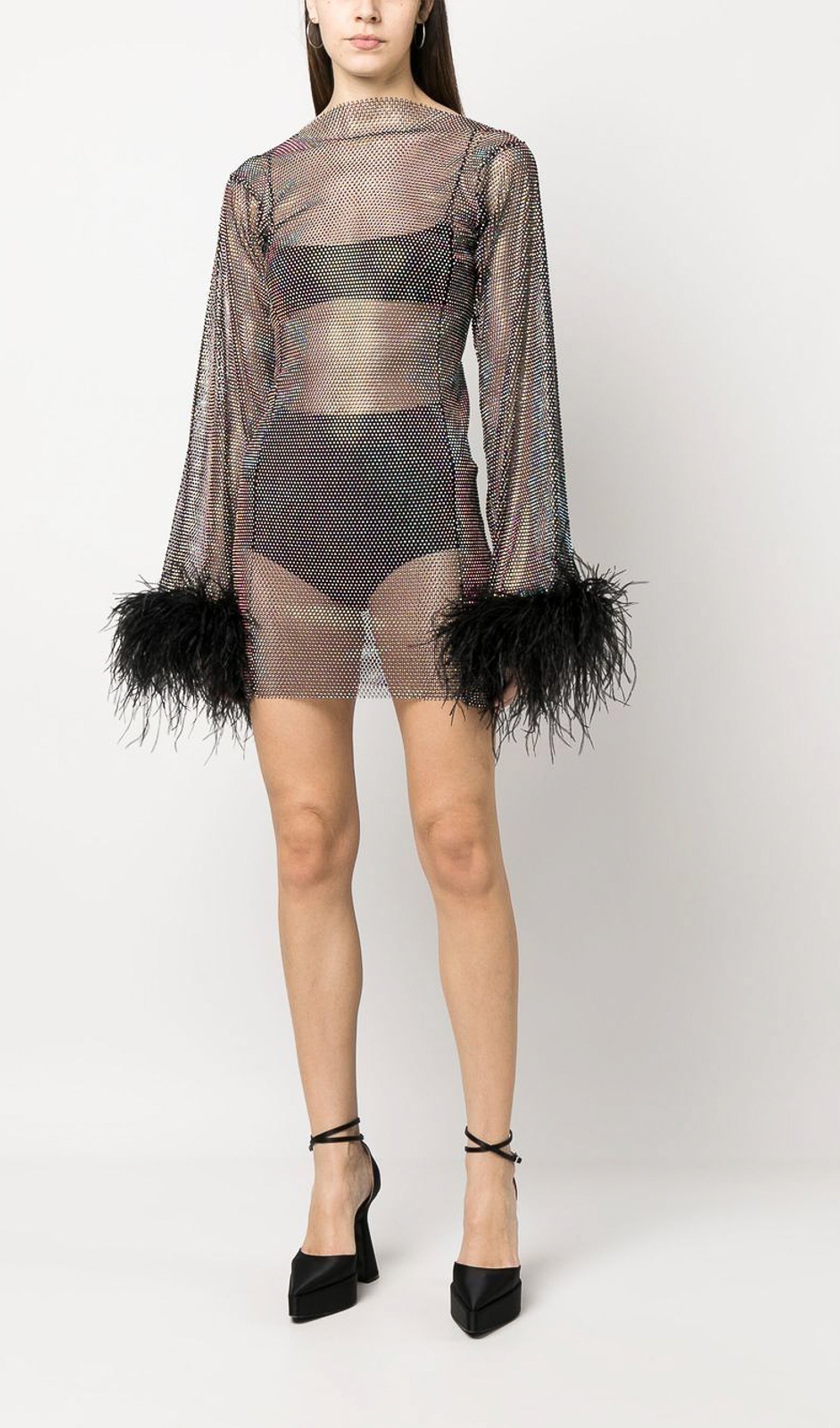 Şeffaf Taşlı Mini Elbise