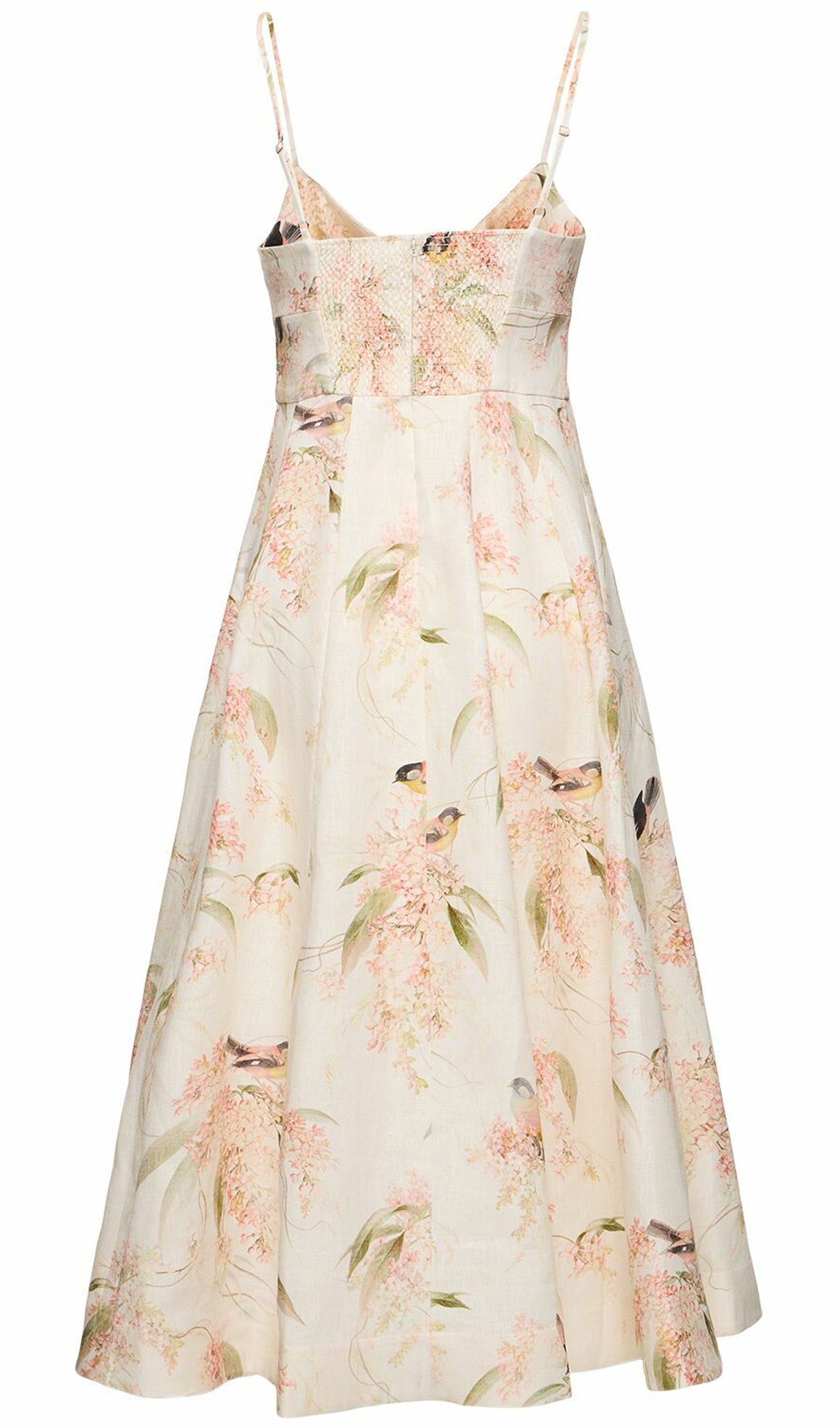 Baskılı Keten Midi Elbise