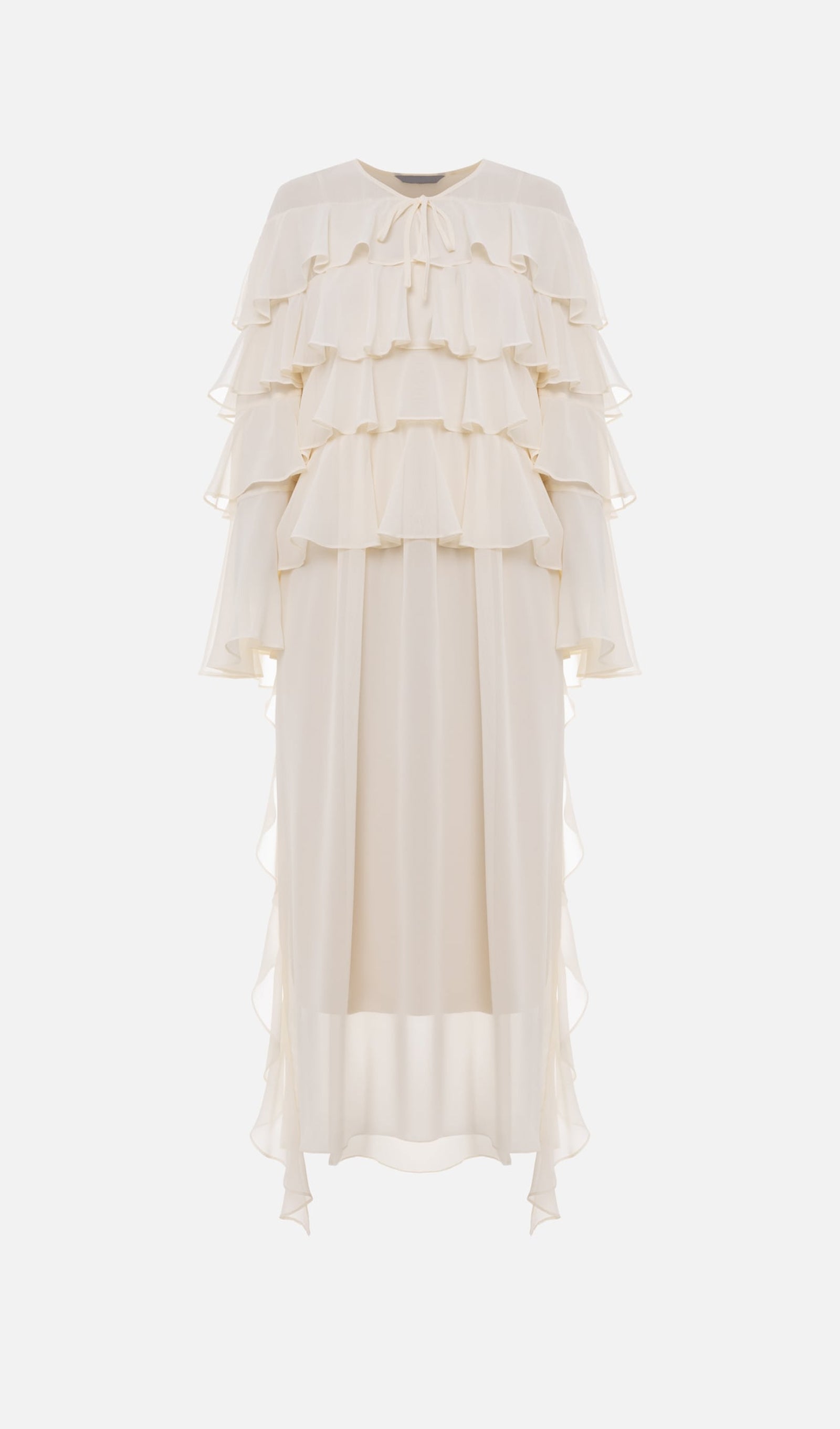 Volanlı Düz Uzun Elbise