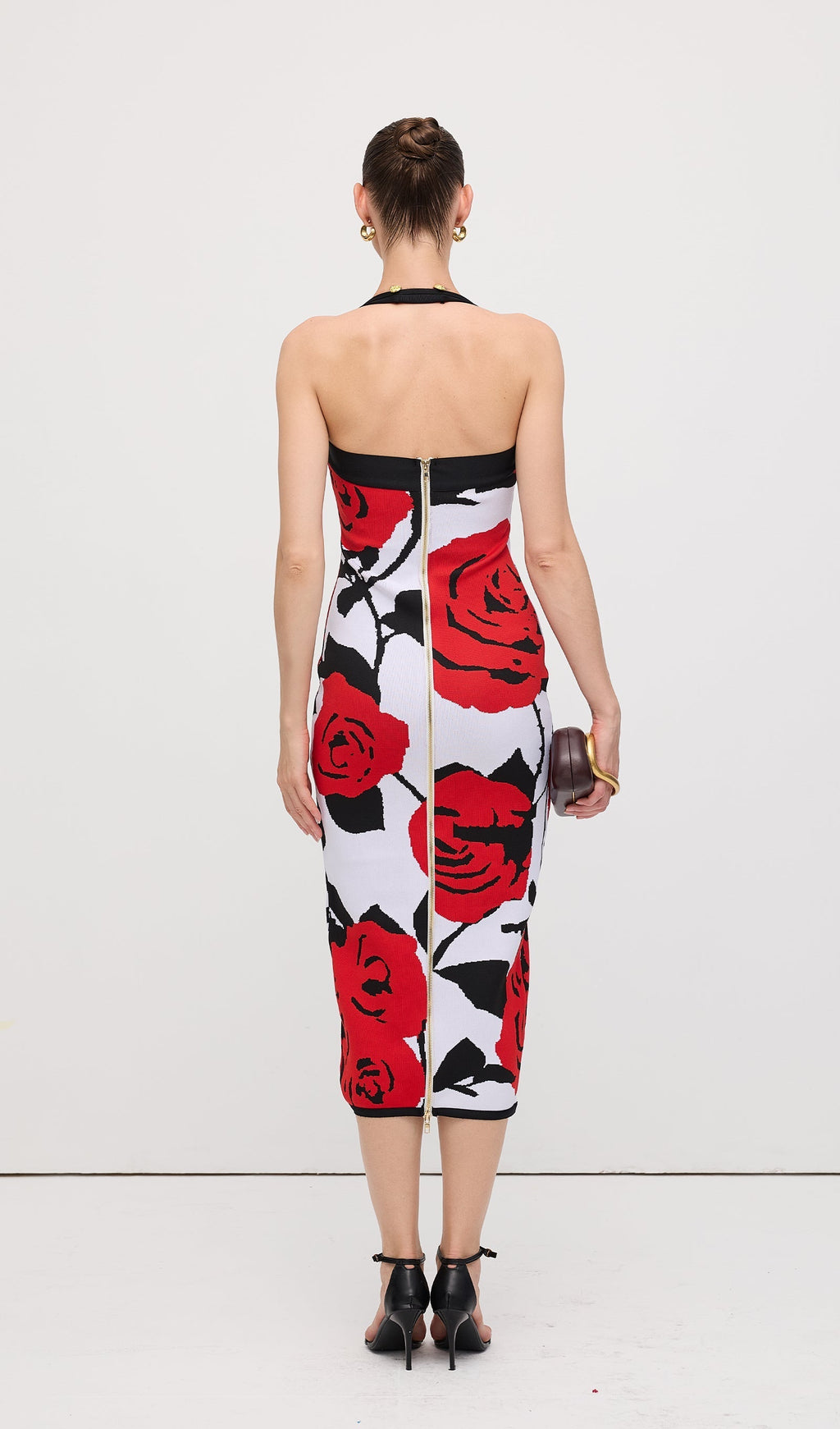 Çiçekli Jakarlı Örgü Midi Elbise