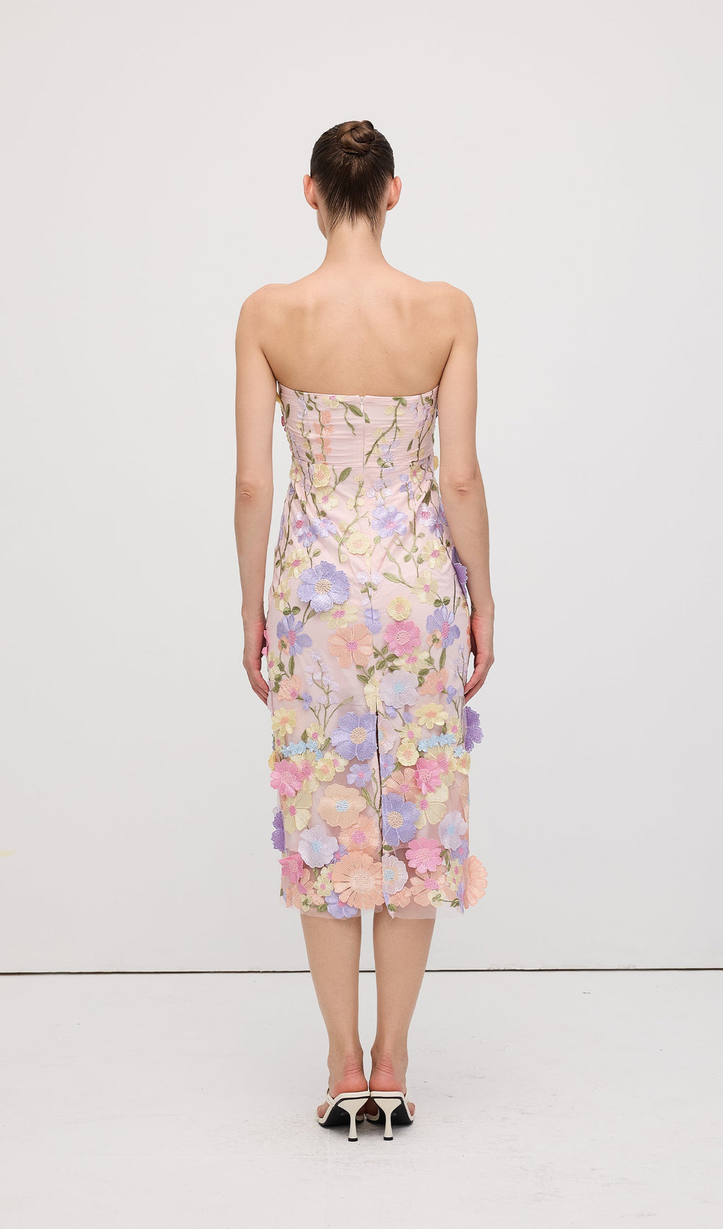 Mor Çiçek Desenli Kolsuz Midi Elbise