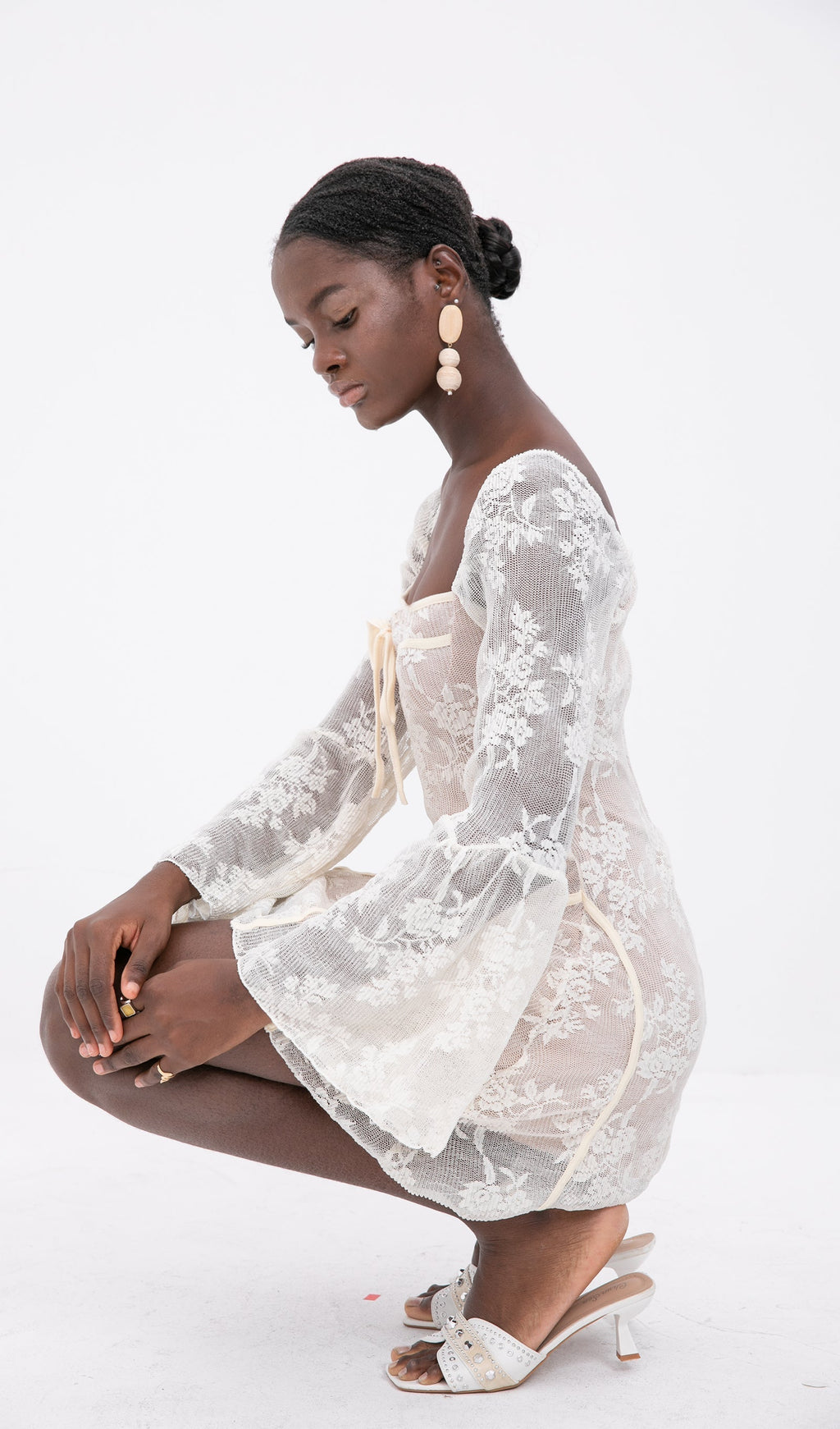 Trendy Kavita Fildişi Dantel Mini Elbise