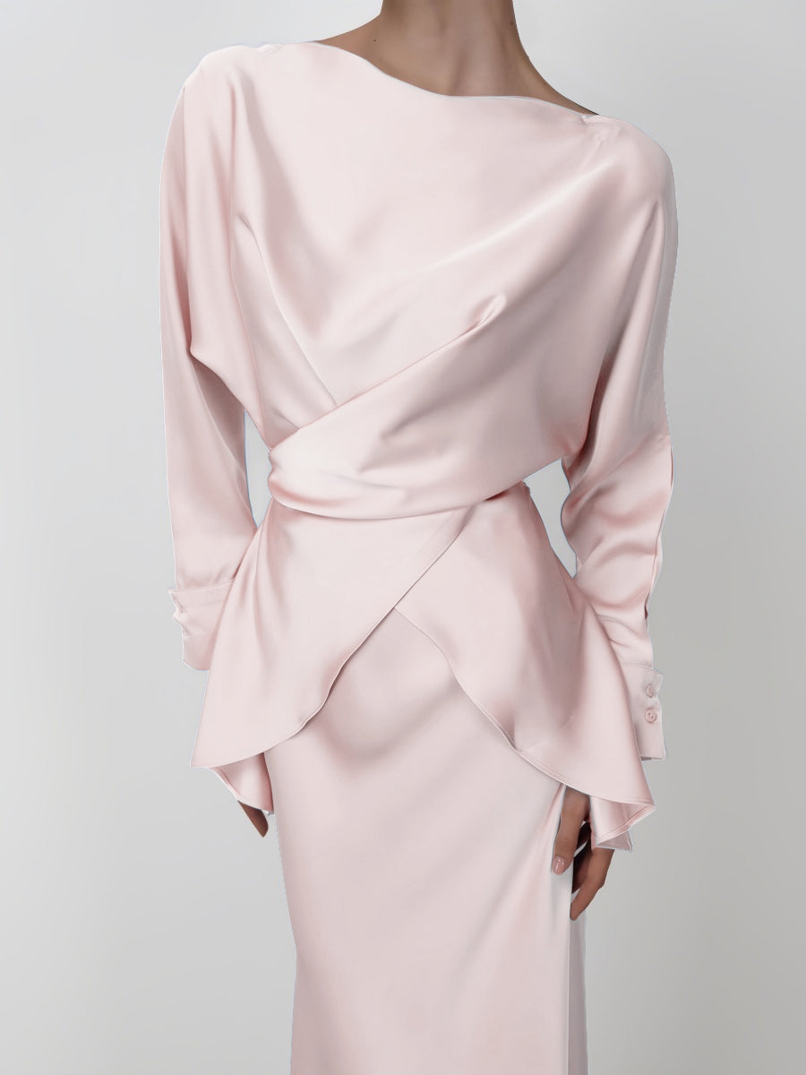 Zarif Çapraz Bağlamalı Düz Etek Takımı