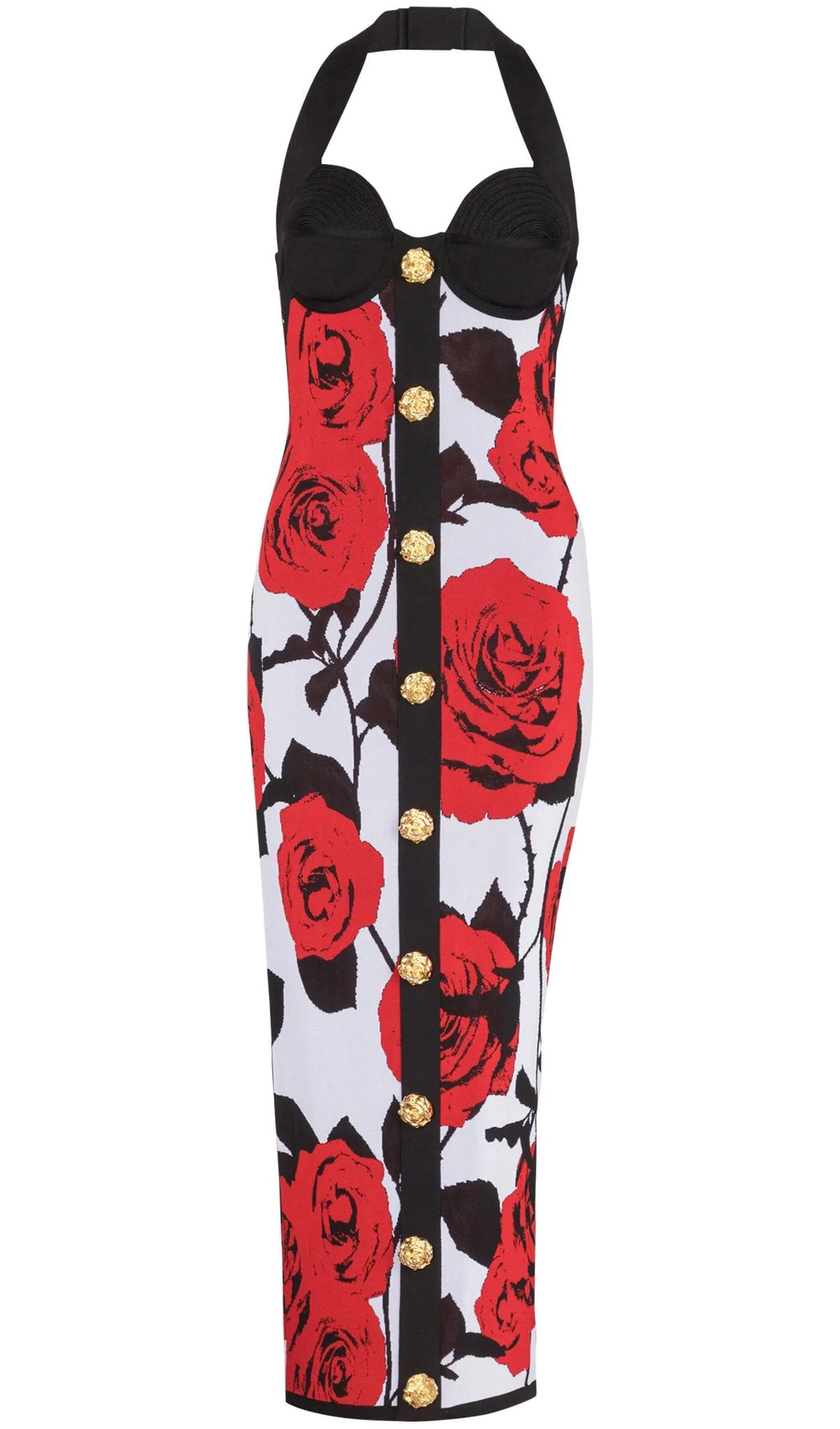 Çiçekli Jakarlı Örgü Midi Elbise