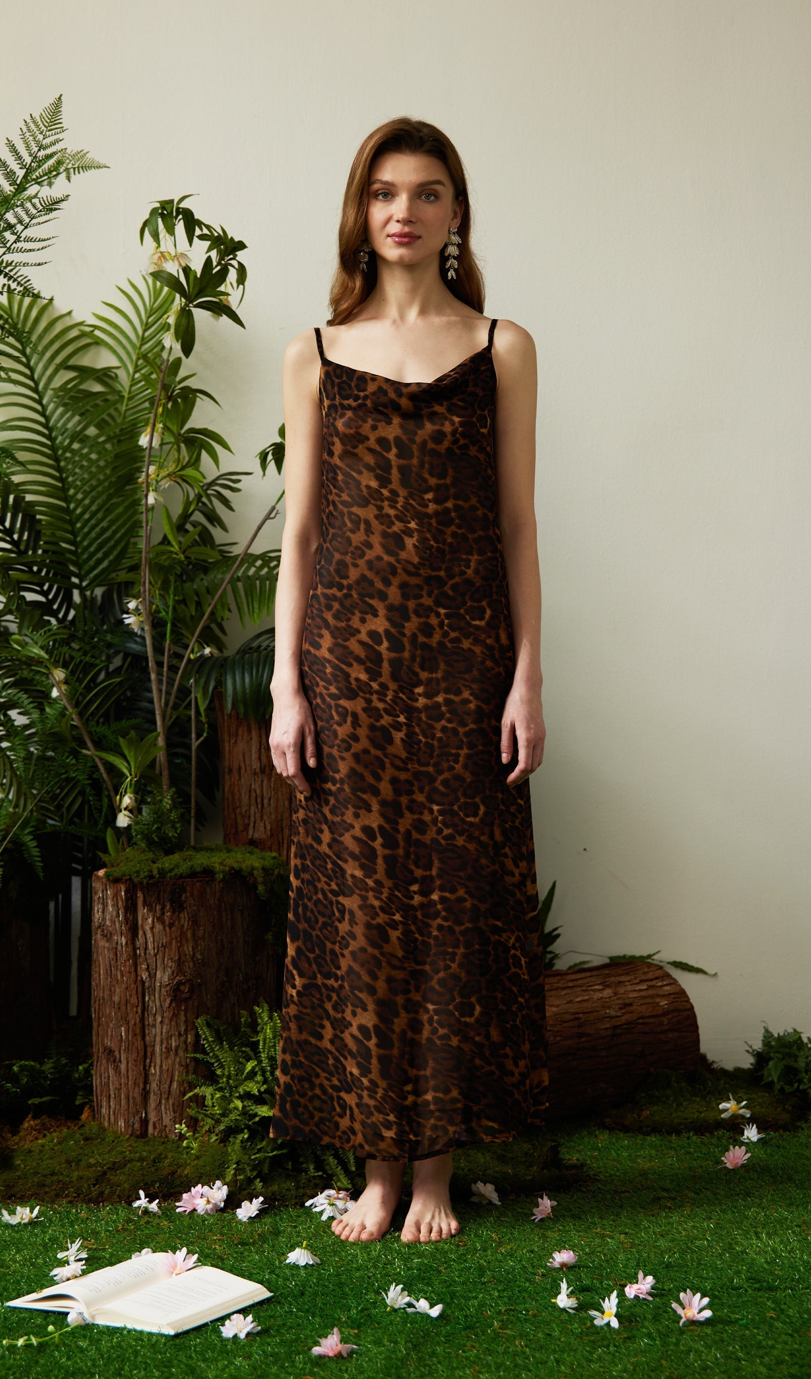 Leopar Desenli Uzun Elbise