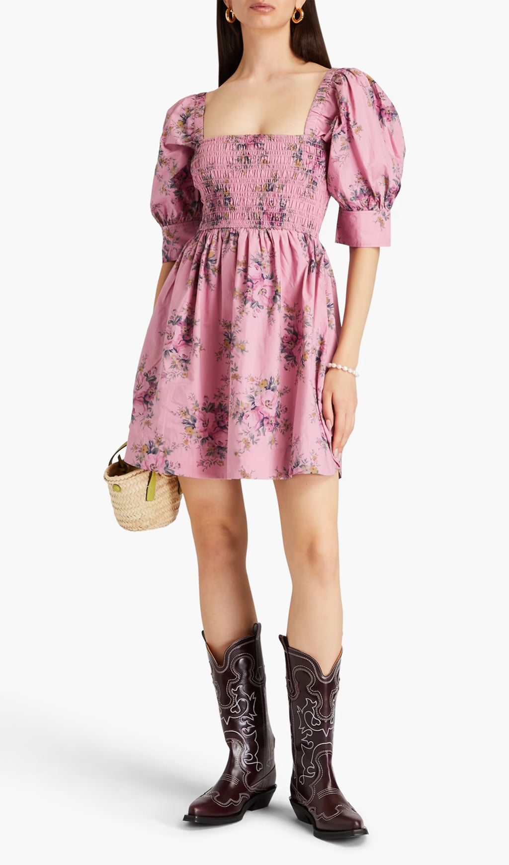 Çiçek Desenli Pamuklu Mini Elbise