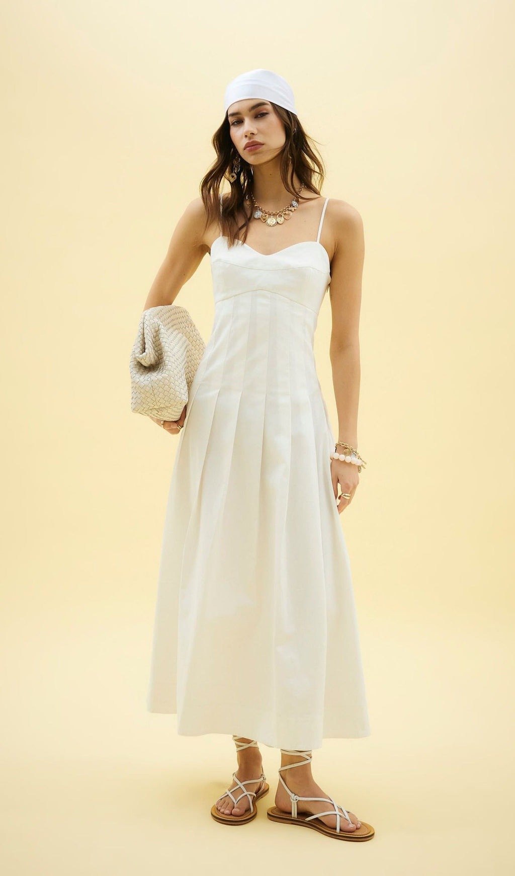 Beyaz Askılı Korse Midi Elbise