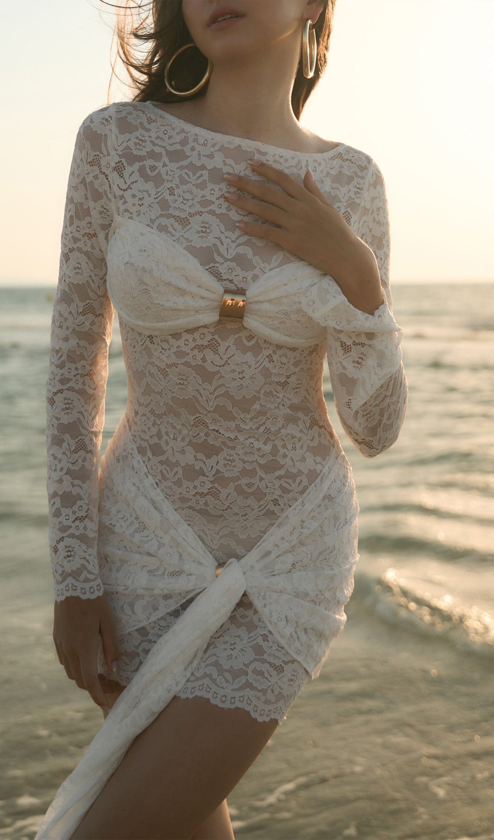 Dantel Drapeli Yaka Mini Elbise