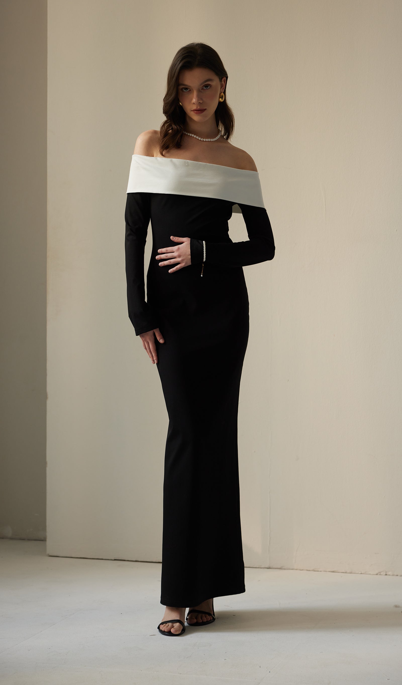 Anya Maxi Elbise Siyah/Beyaz