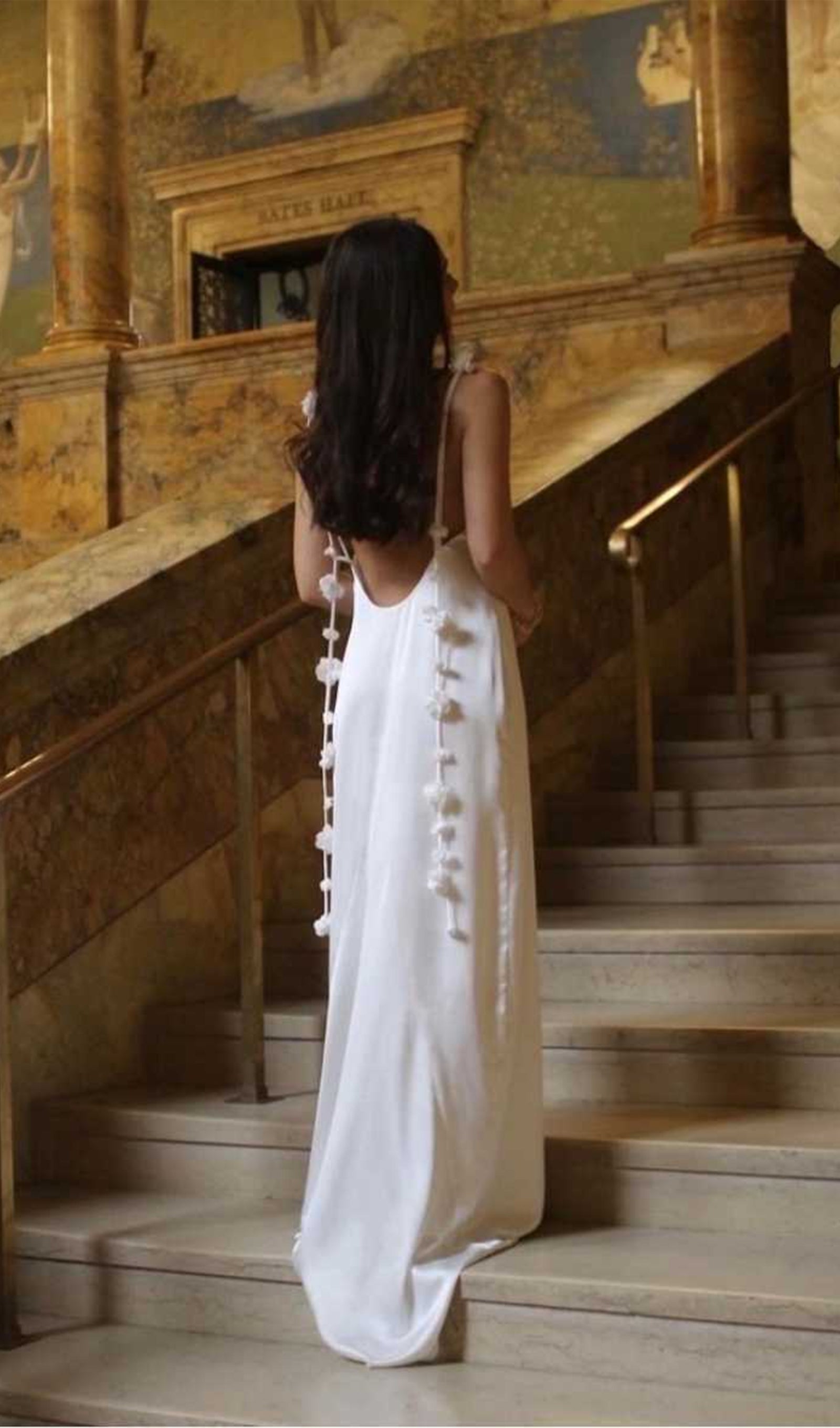 Gül Düşük Sırtlı Saten Elbise Uzun Elbise