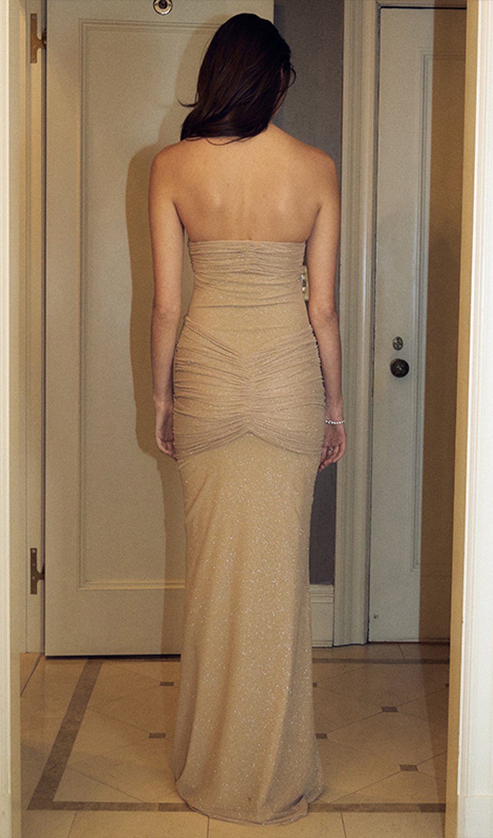 Starlite Omuz Açık Transparan Uzun Elbise