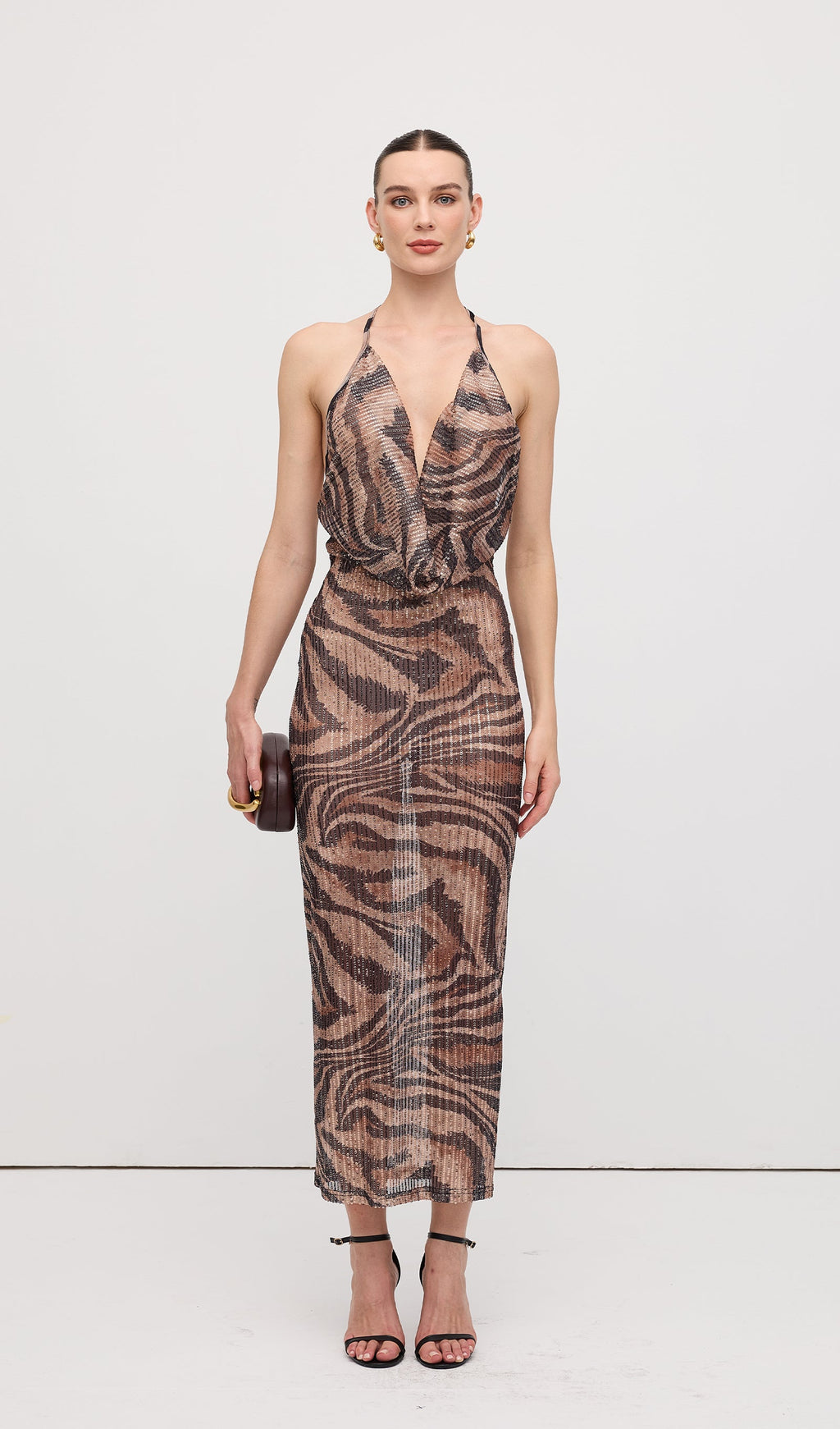 Halter Taşlı Uzun Elbise