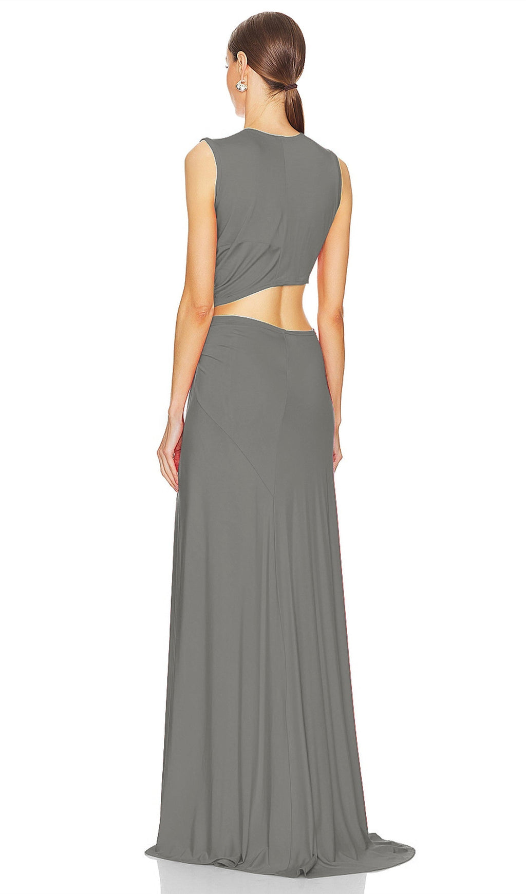 Tek Omuzlu Kesik Uzun Elbise - Gri