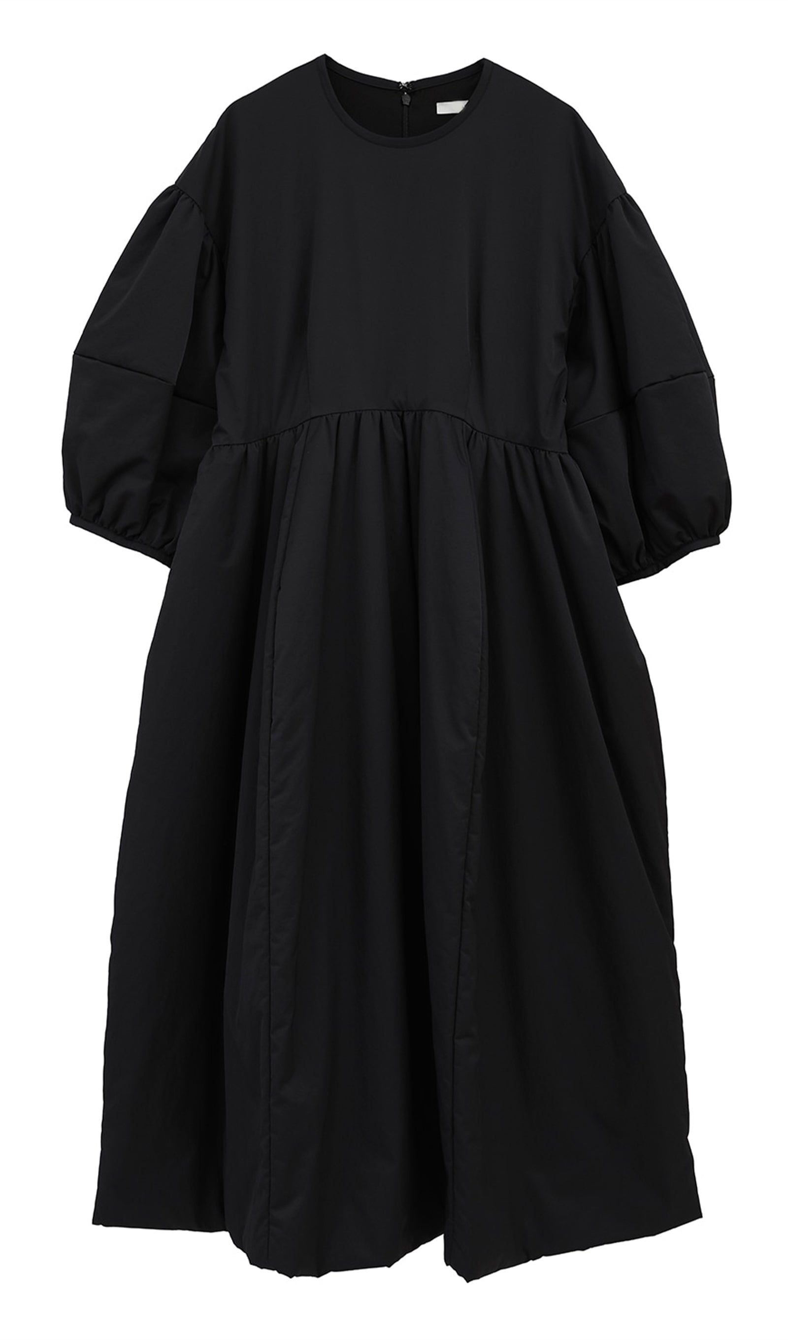 Dolgulu Hacimli Midi Elbise - Siyah