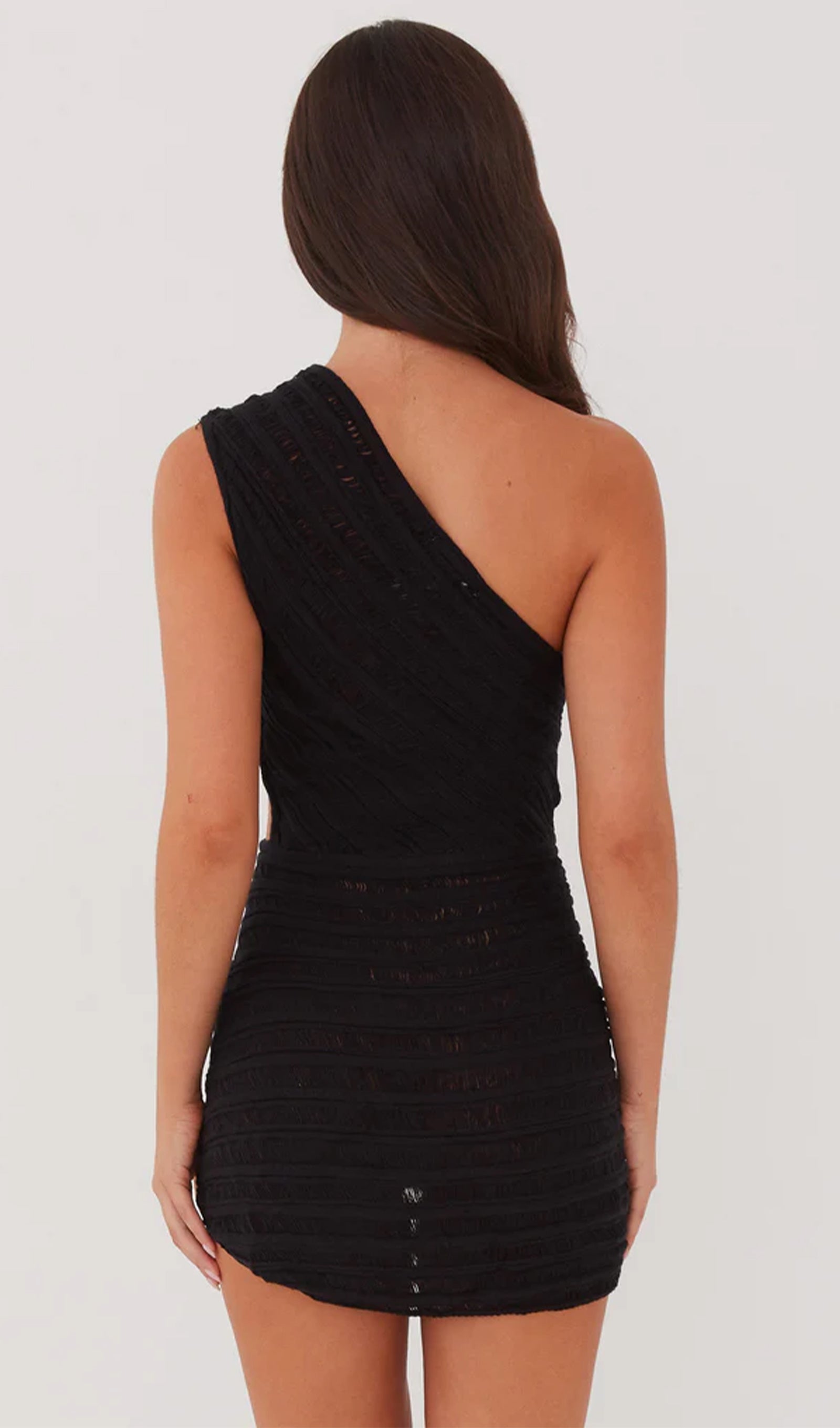 Ladder Hollow Örgü Mini Elbise-Siyah