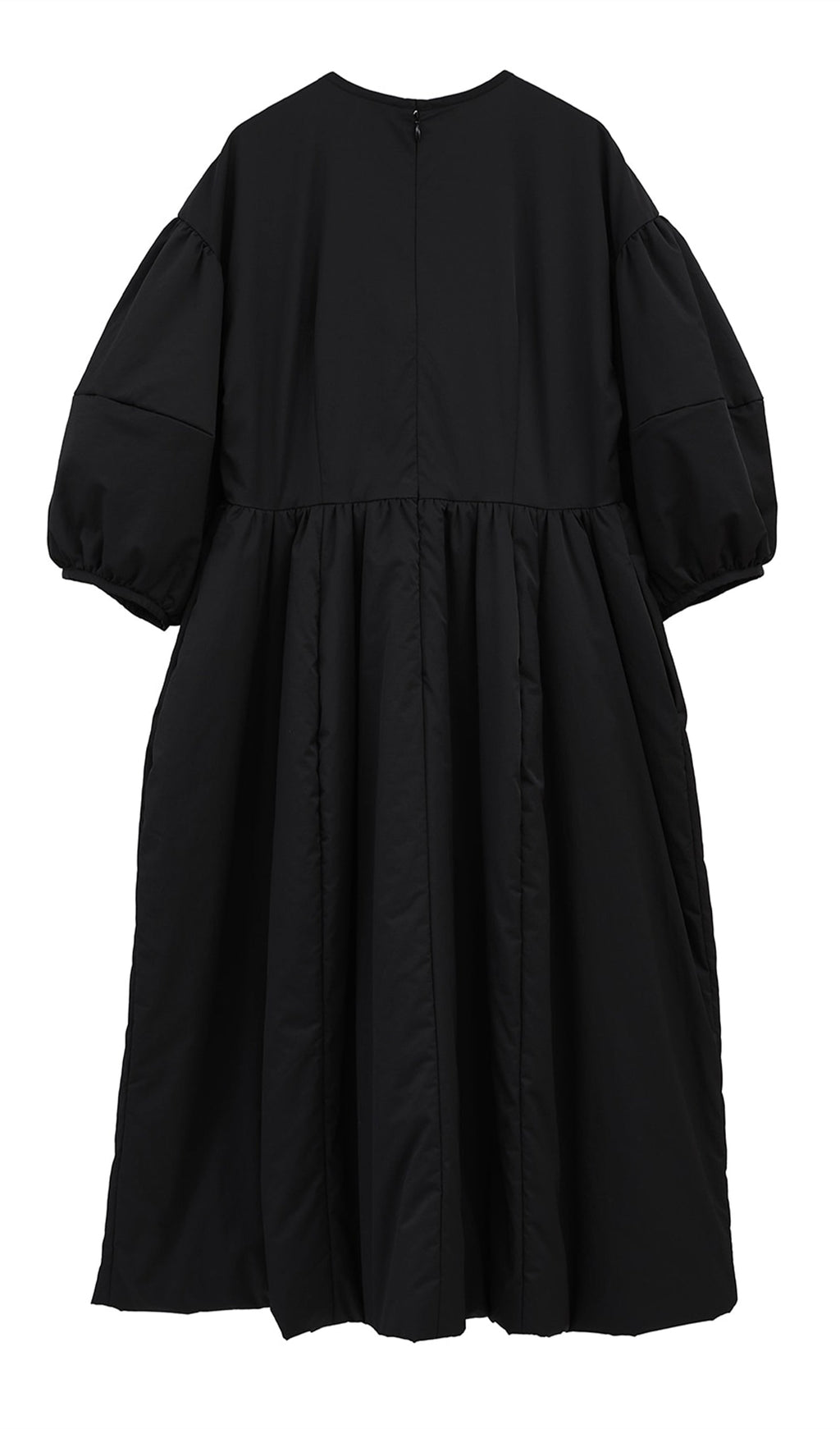 Dolgulu Hacimli Midi Elbise - Siyah