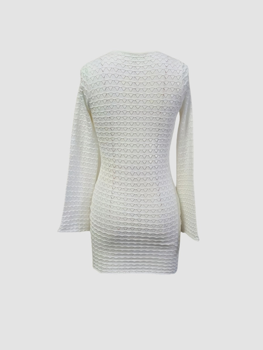 Düz Tığ İşi Anahtar Deliği Kesimli Mini Elbise