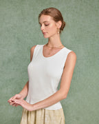 Beyaz V Yaka İnce Tank Top