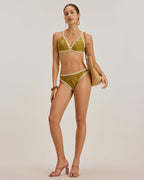 Yeşil Çiçekli Bağcıklı Üçgen Bikini Takımı