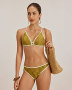 Yeşil Çiçekli Bağcıklı Üçgen Bikini Takımı