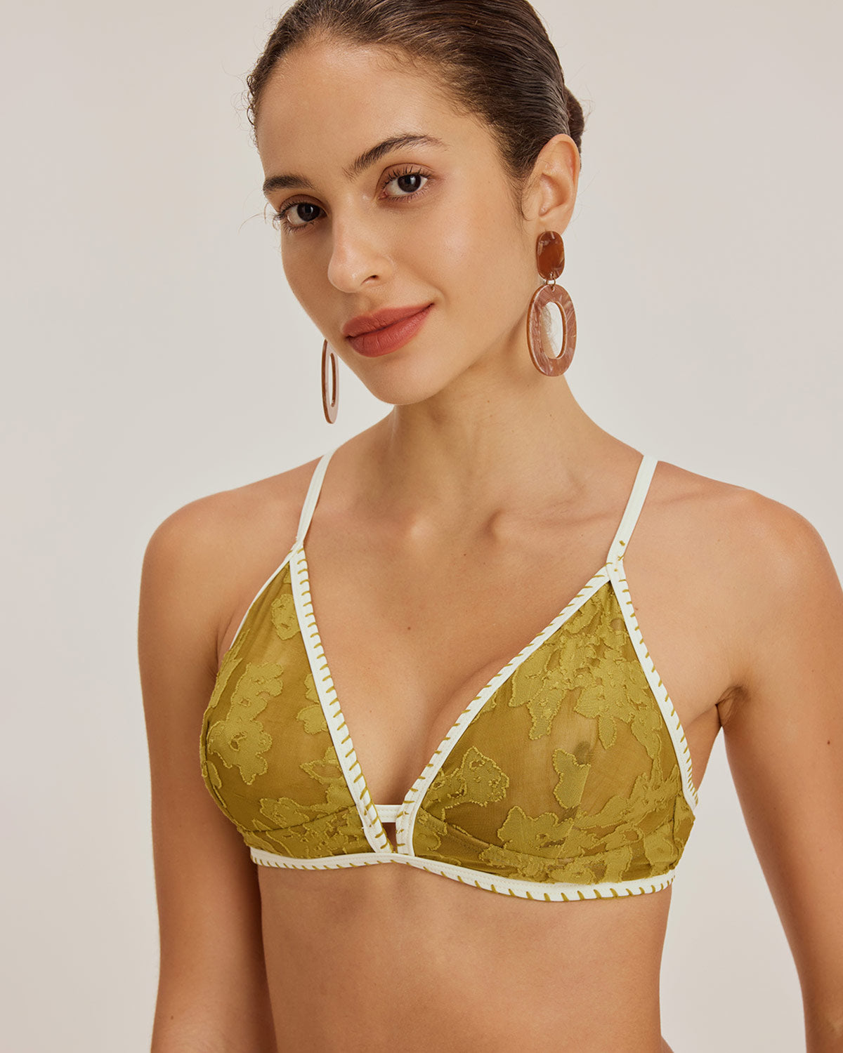 Yeşil Çiçekli Bağcıklı Üçgen Bikini Takımı