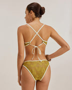 Yeşil Çiçekli Bağcıklı Üçgen Bikini Takımı