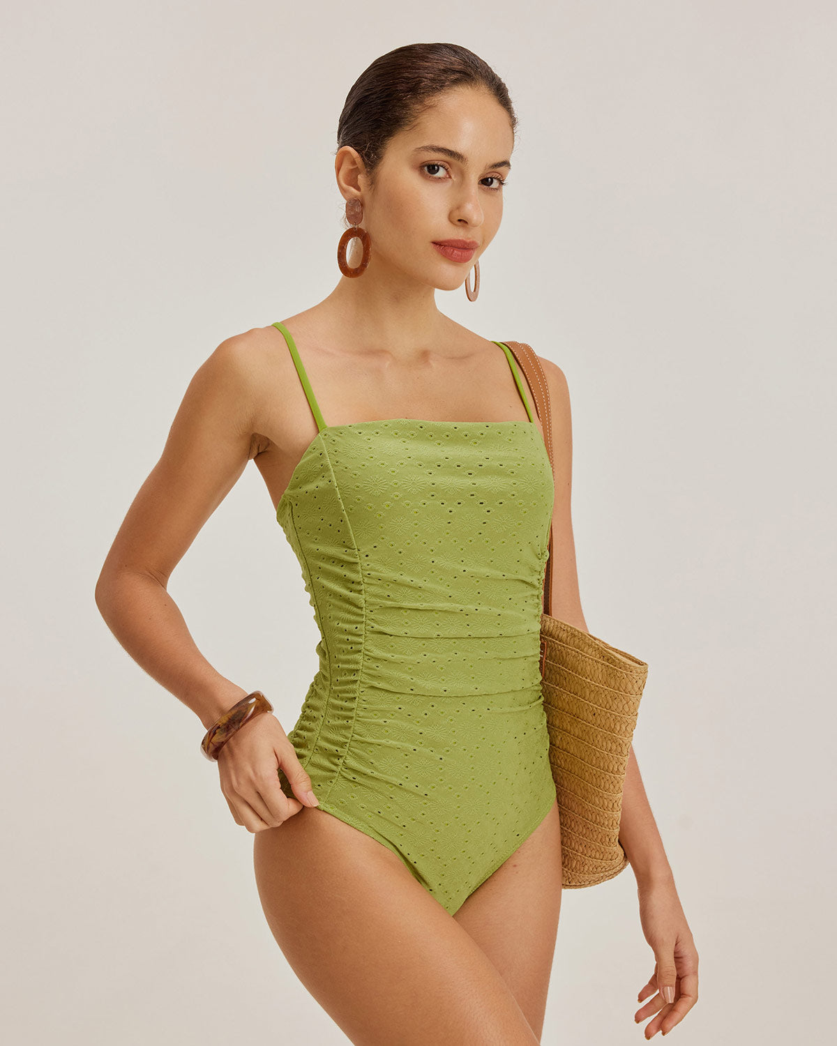 Yeşil Jakarlı Bralette Tek Parça Mayo
