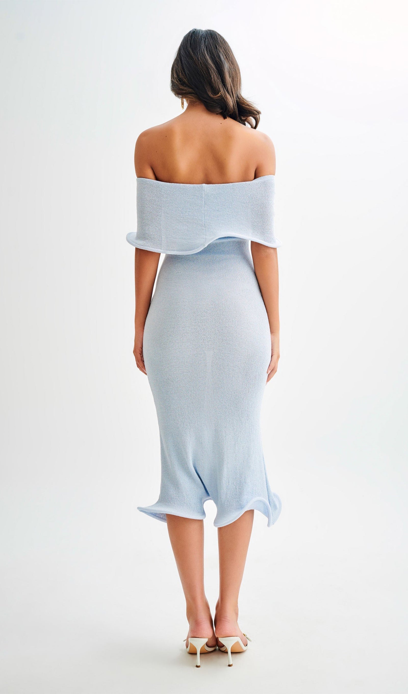 Omuz Açık Örgü Midi Elbise