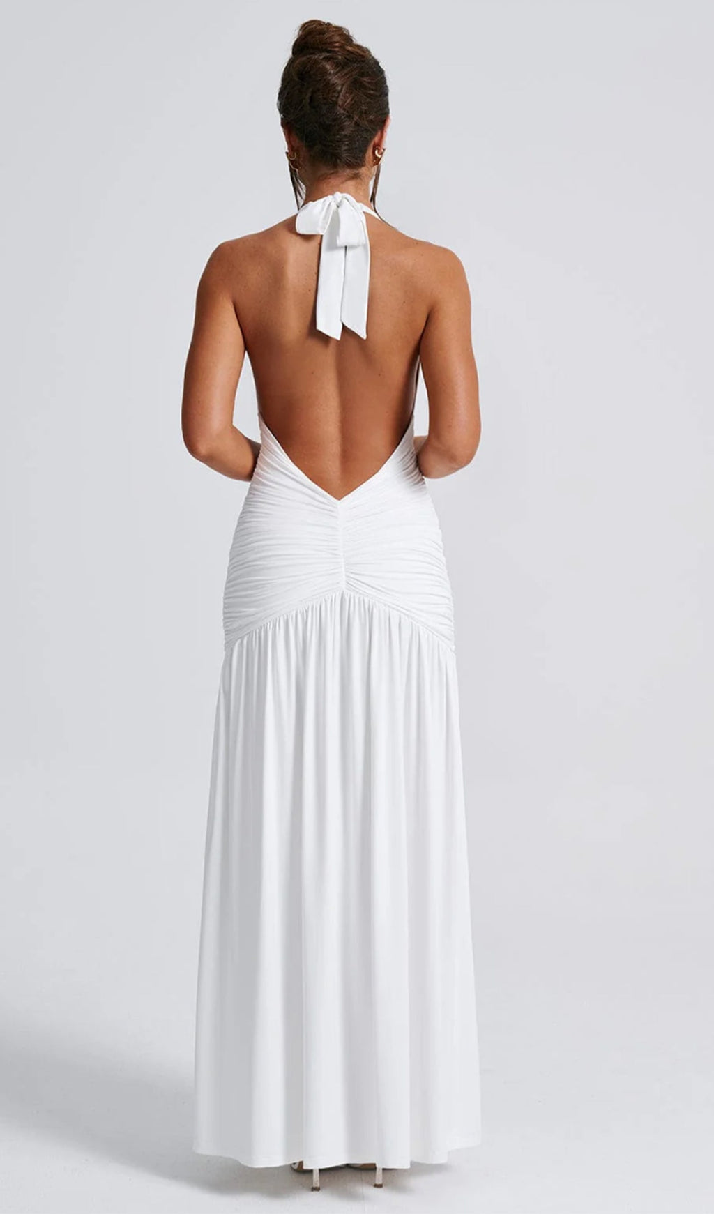 Düz Derin Askılı Uzun Elbise