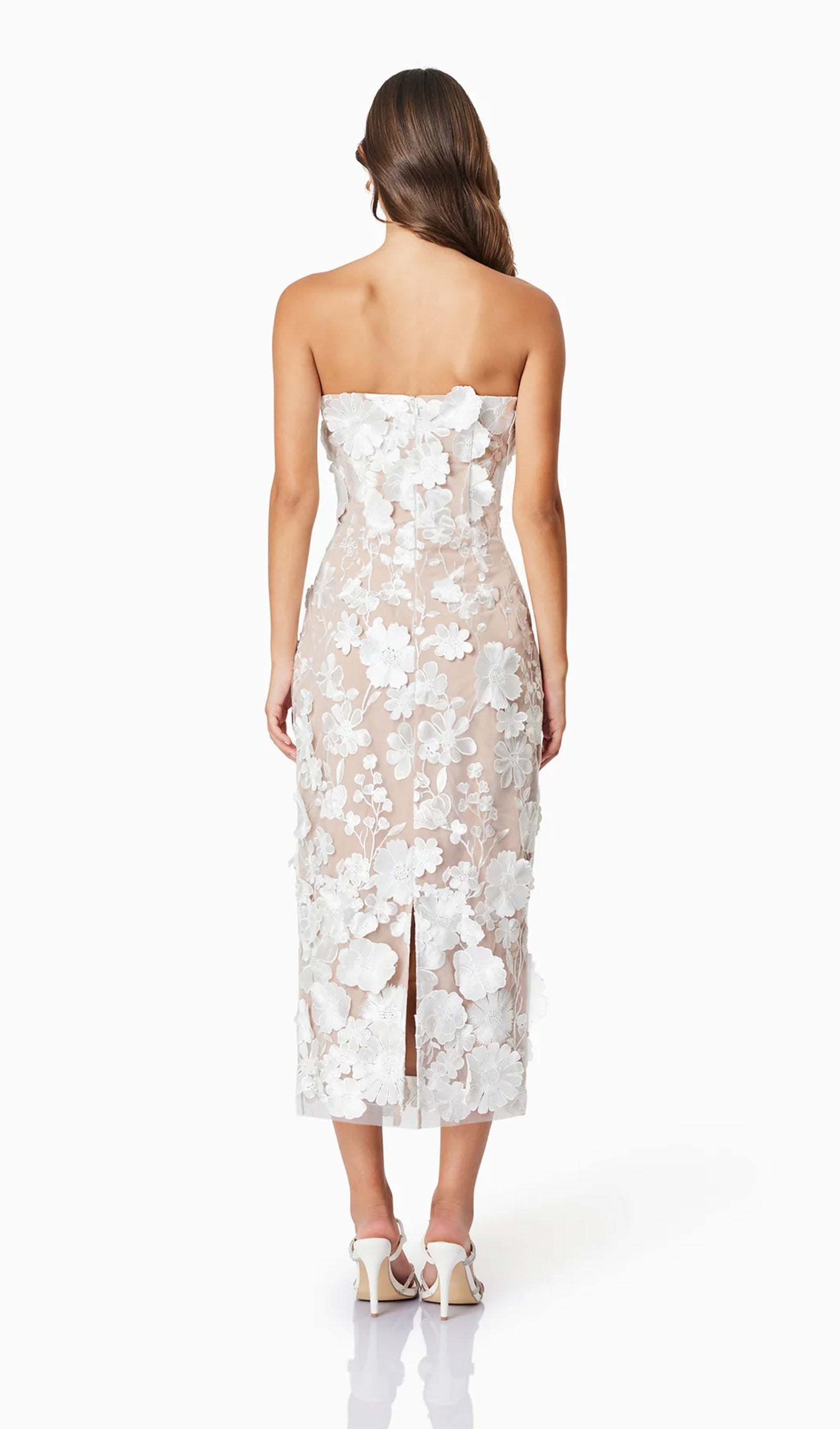 Çiçek İşlemeli Kolsuz Midi Elbise