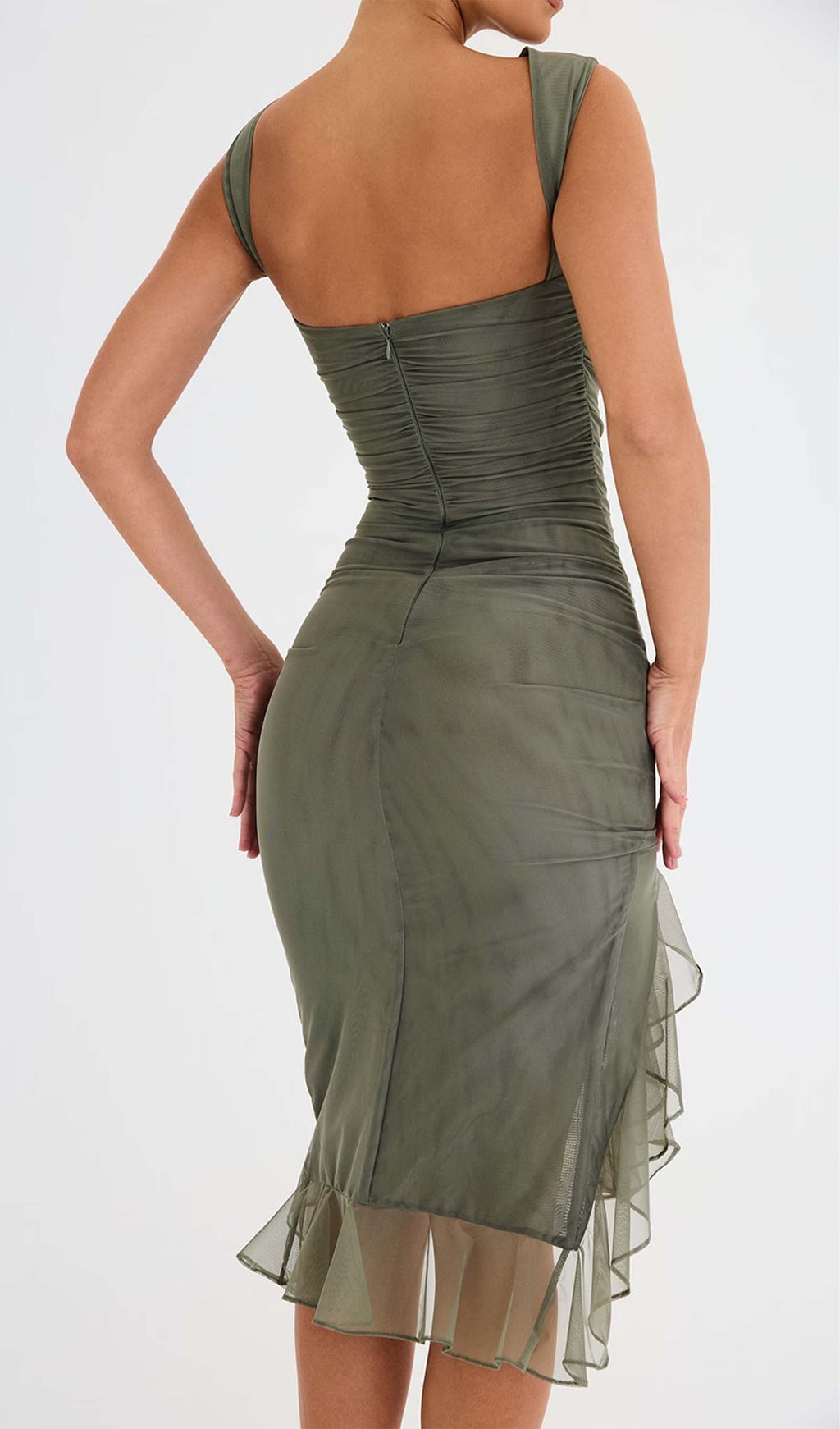 File Kolsuz Volanlı Midi Elbise